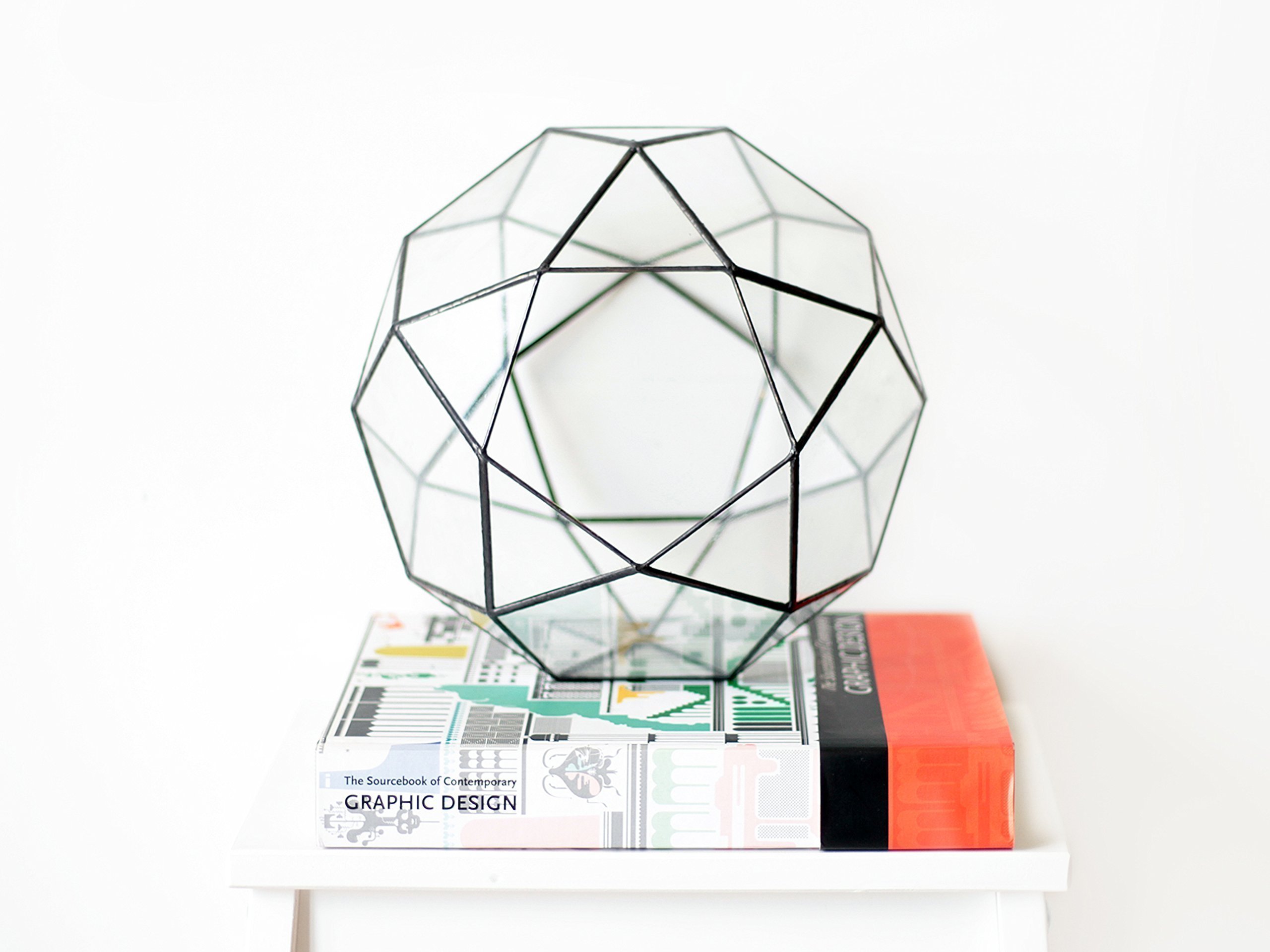 Geometric Glass Terrarium Planter for Indoor Plants - Large Icosidodecahedron Shape in Copper, Silver & Black - Modern Home & Office Decor for Succulents, Air Plants & Mini Gardens