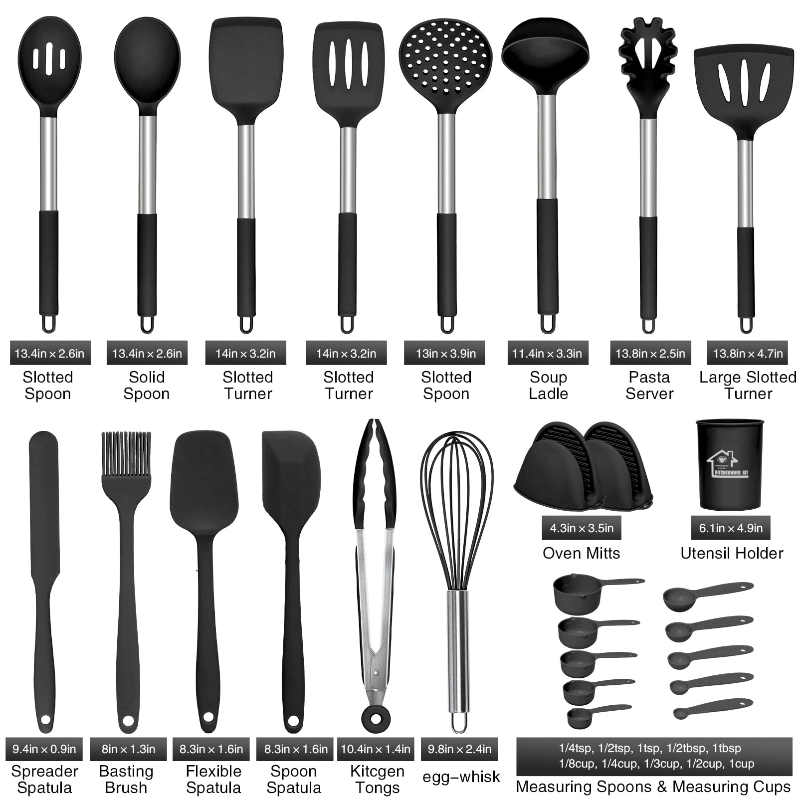 27-Piece Heat Resistant Kitchen Utensil Set with Holder - 446°F Non-Stick Cooking Tools, Stainless Steel Handles - Dishwasher Safe Kitchen Essentials for Baking, Frying & Everyday Cooking