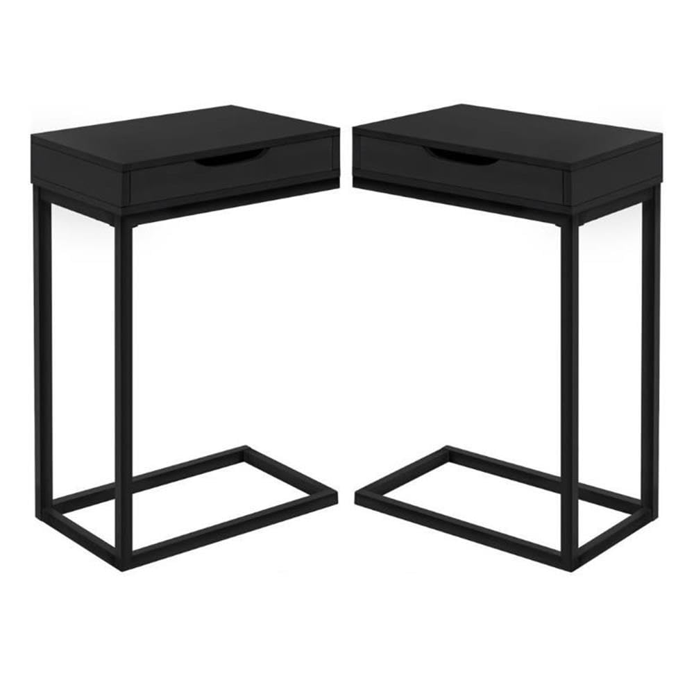 Home Square 1 Drawer Metal Accent Table - Black Finish Nightstand (Set of 2) for Bedroom, Living Room & Office Decor