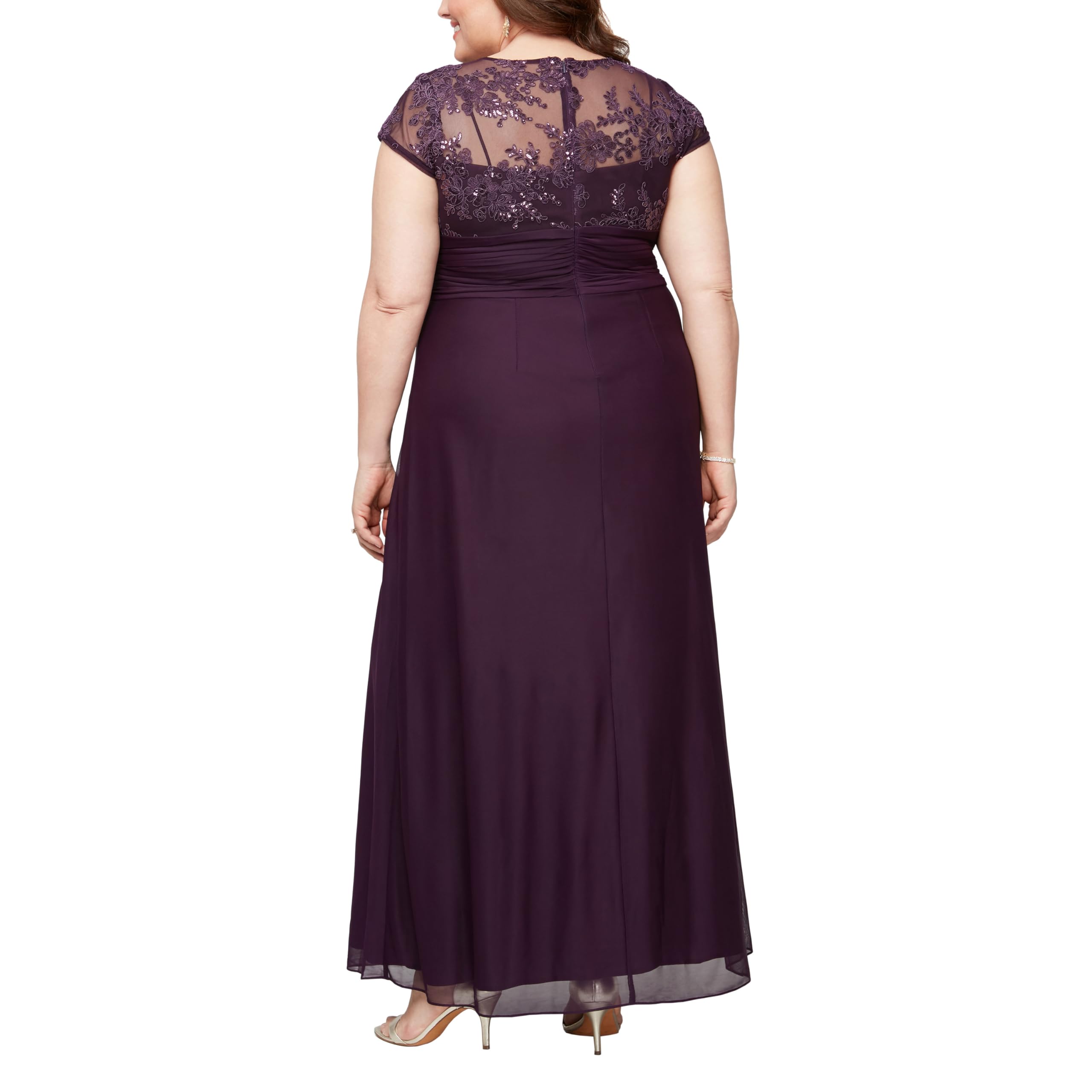 Alex Evenings Women's Plus Size Stretch Sequin Empire Waist Long Formal Dress for Prom, Wedding & Evening Gala - Elegant Plus Size Evening Gown for Special Occasions