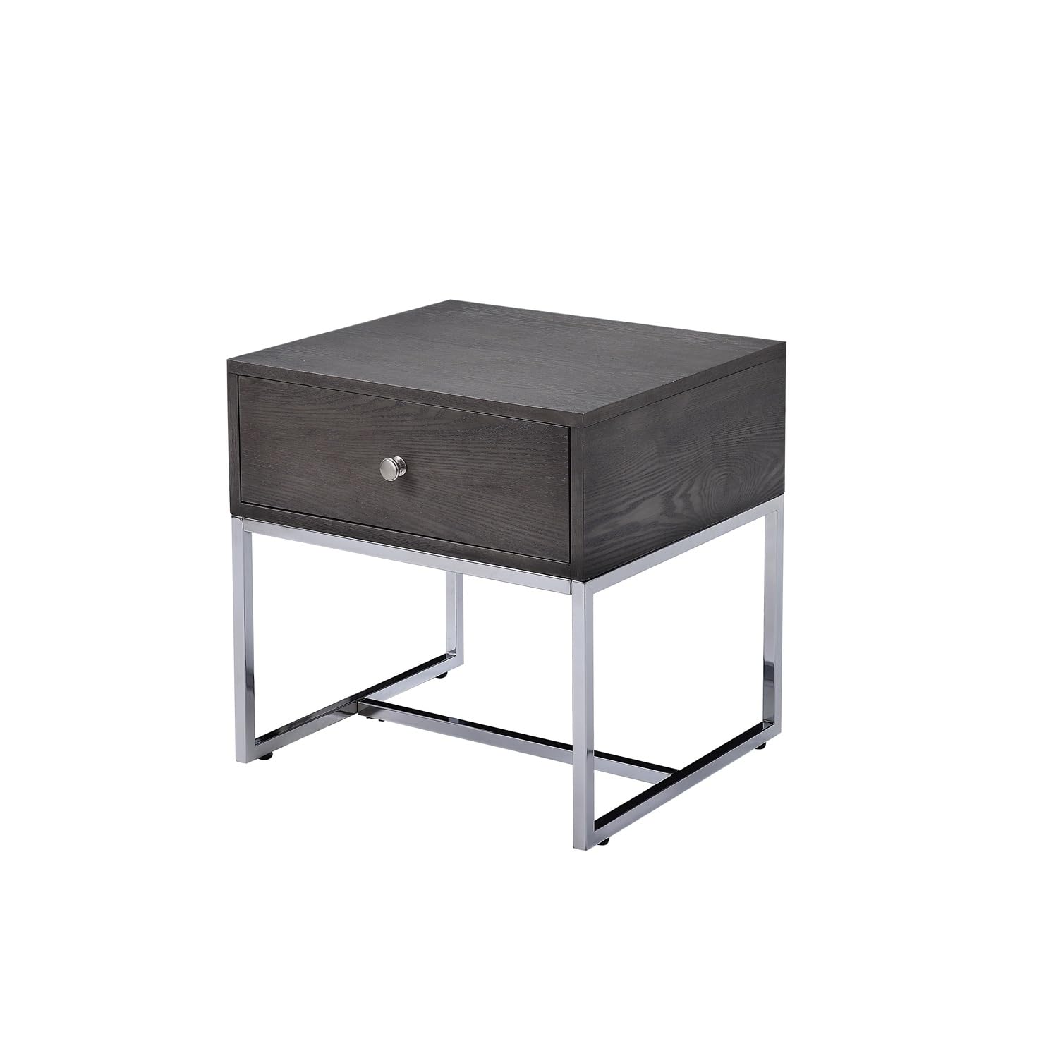 Benjara Modern Wooden End Table with Tubular Metal Base & Spacious Storage Drawer - Gray & Silver Finish - Perfect for Living Room, Bedroom or Office Side Table