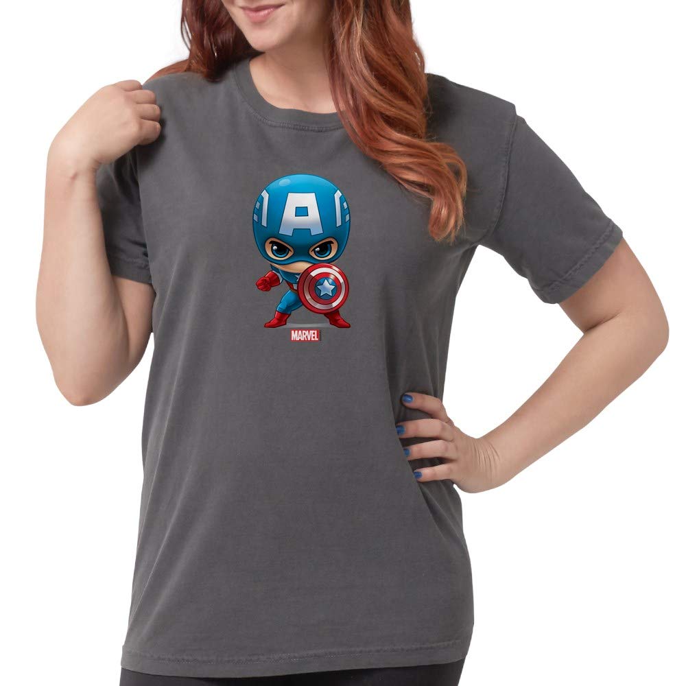 Chibi Captain America Women's Comfort Colors T-Shirt - Soft & Stylish Marvel Graphic Tee for Casual Wear, Cosplay & Superhero Fans