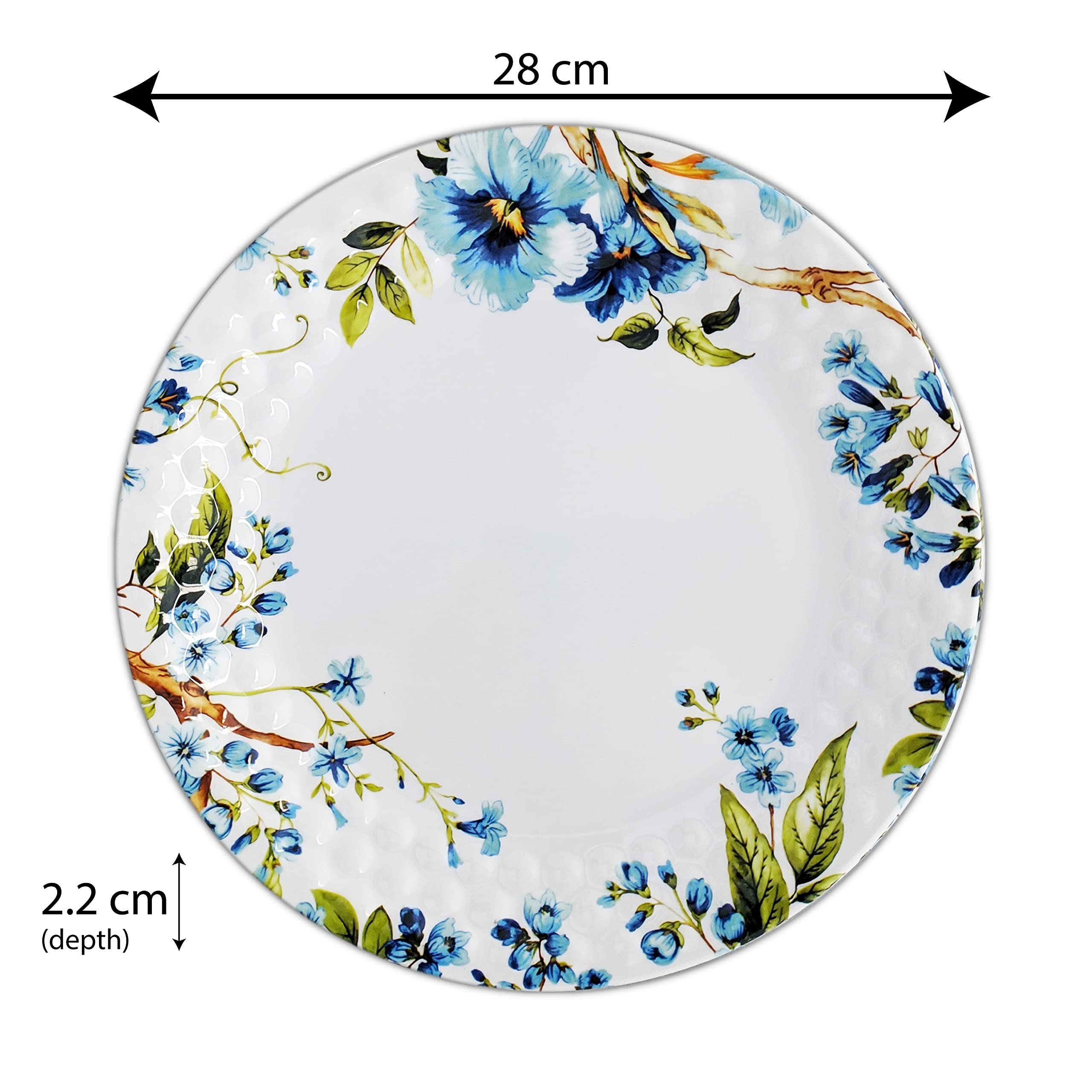 KONVIO 6-Piece Melamine Dinner Plate Set - 11 Inch Unbreakable Plates, Floral White Design - Perfect for Outdoor Dining, Picnics, and Everyday Use