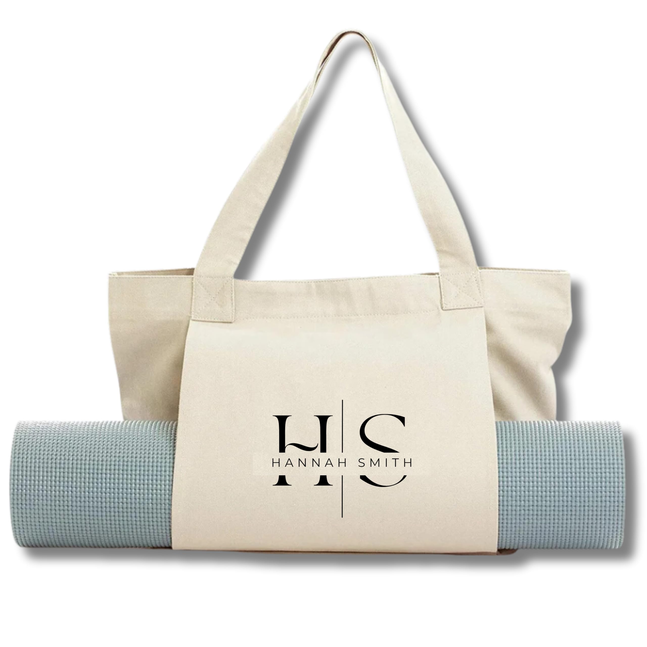 Custom Printed Canvas Tote Bag with Yoga Mat Holder - Reusable Shopping & Gym Bag for Yoga, Pilates, Beach, Travel & Workout - Perfect for Fitness Enthusiasts & Eco-Friendly Lifestyle