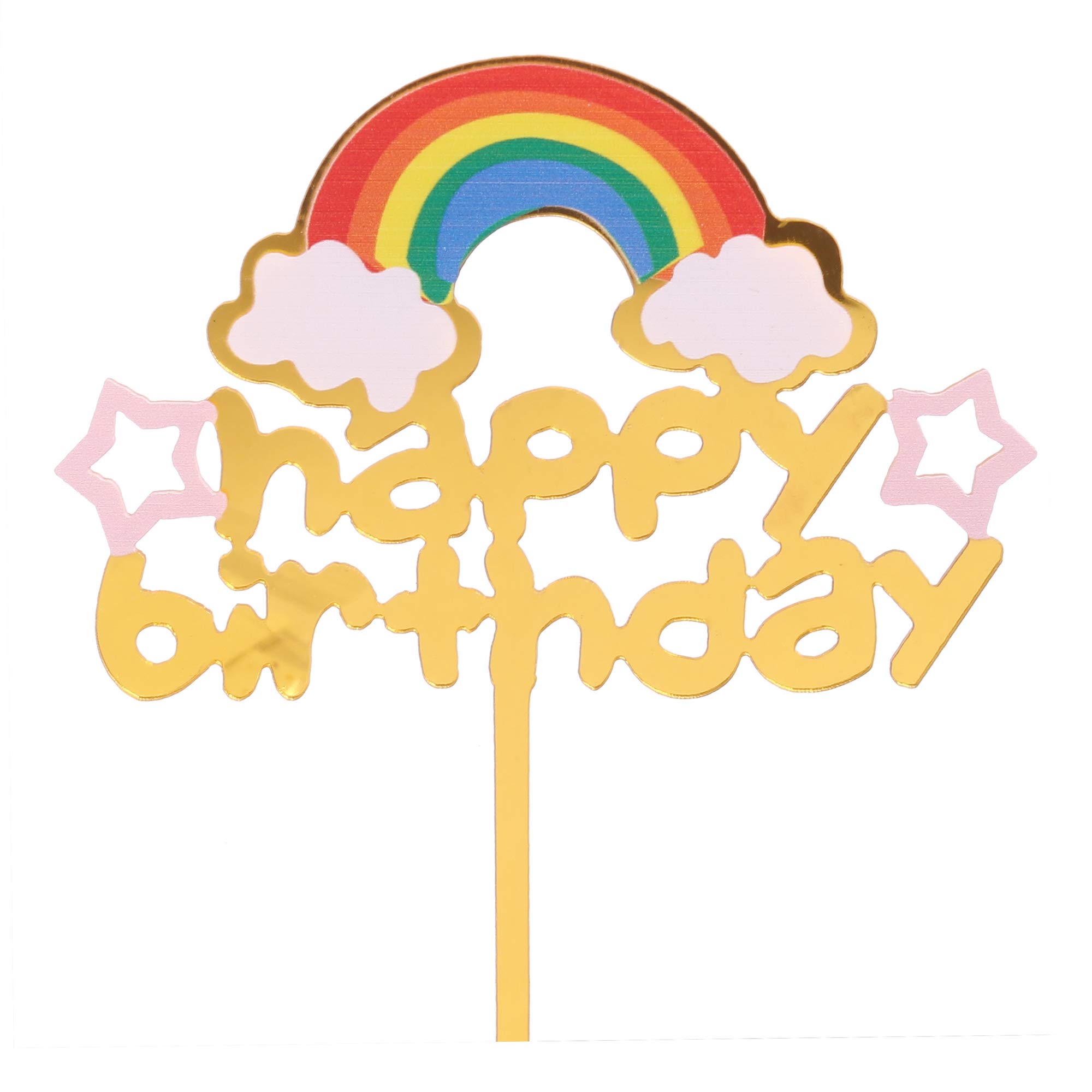 Funcart Acrylic Rainbow Cloud Happy Birthday Golden Cake Topper - Elegant Party Decor for Birthdays, Baby Showers & Wedding Celebrations