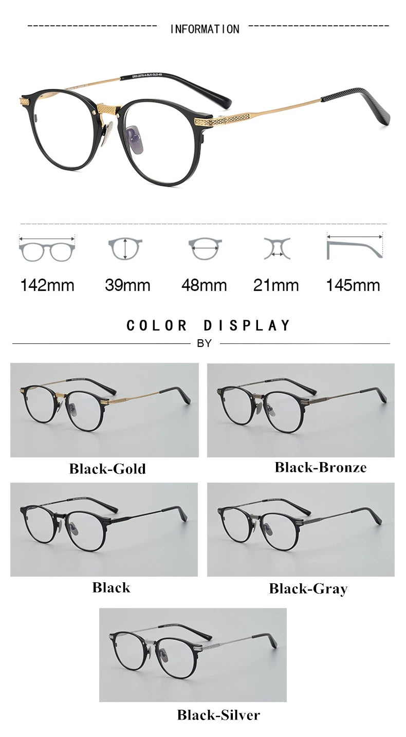Stylish Unisex Black Titanium Acetate Eyeglasses - Oval Round Full Rim Frame 92078 | Perfect for Office, Reading & Everyday Wear