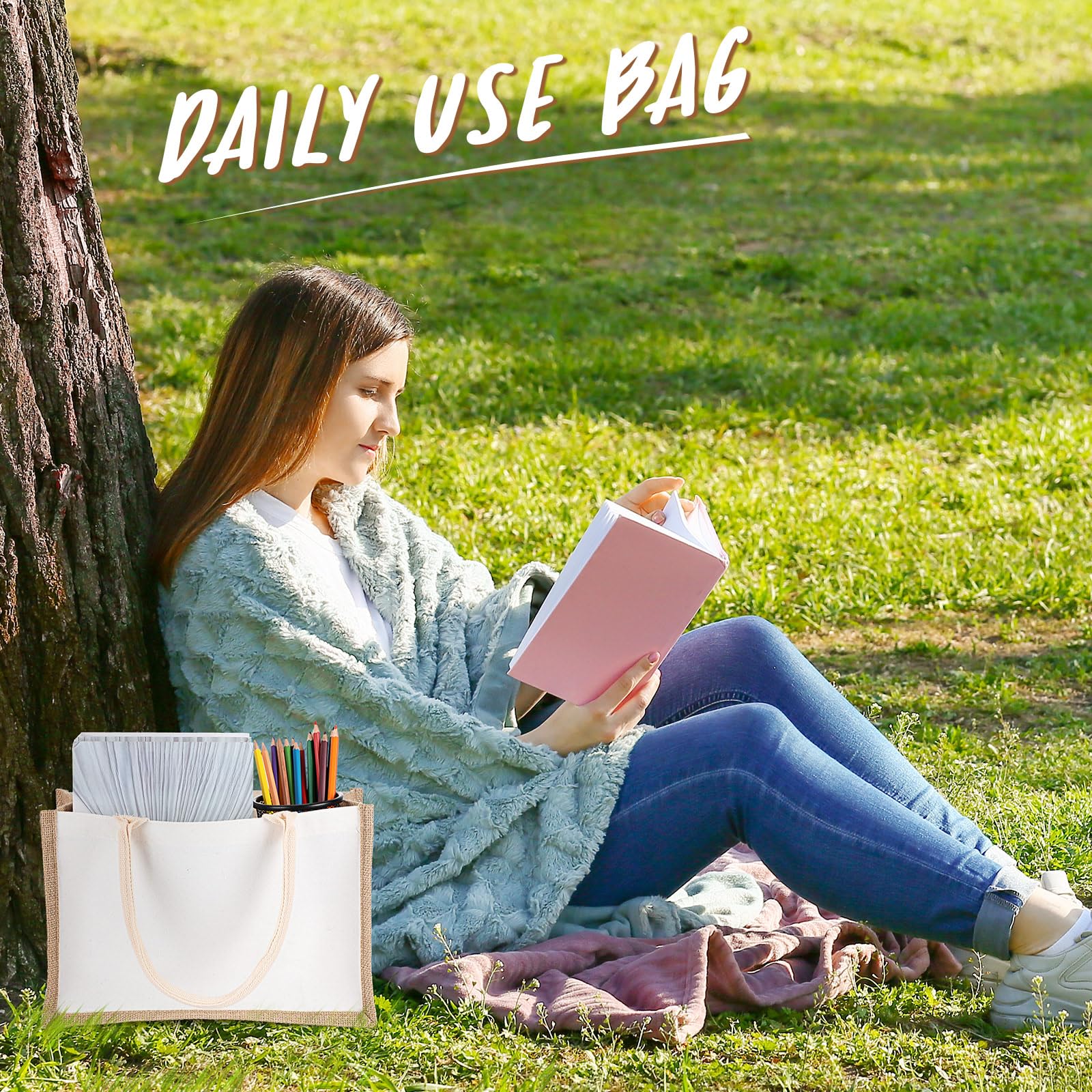 16 Pack Eco-Friendly Jute Tote Bags with Handles - Reusable Blank Canvas Grocery Bags for Women, Bridesmaid Wedding Gifts, DIY Projects, Beach & Shopping - 12.6 x 8.3 x 5.1 Inch - Perfect for Farmers Market, Picnics & Sustainable Lifestyle