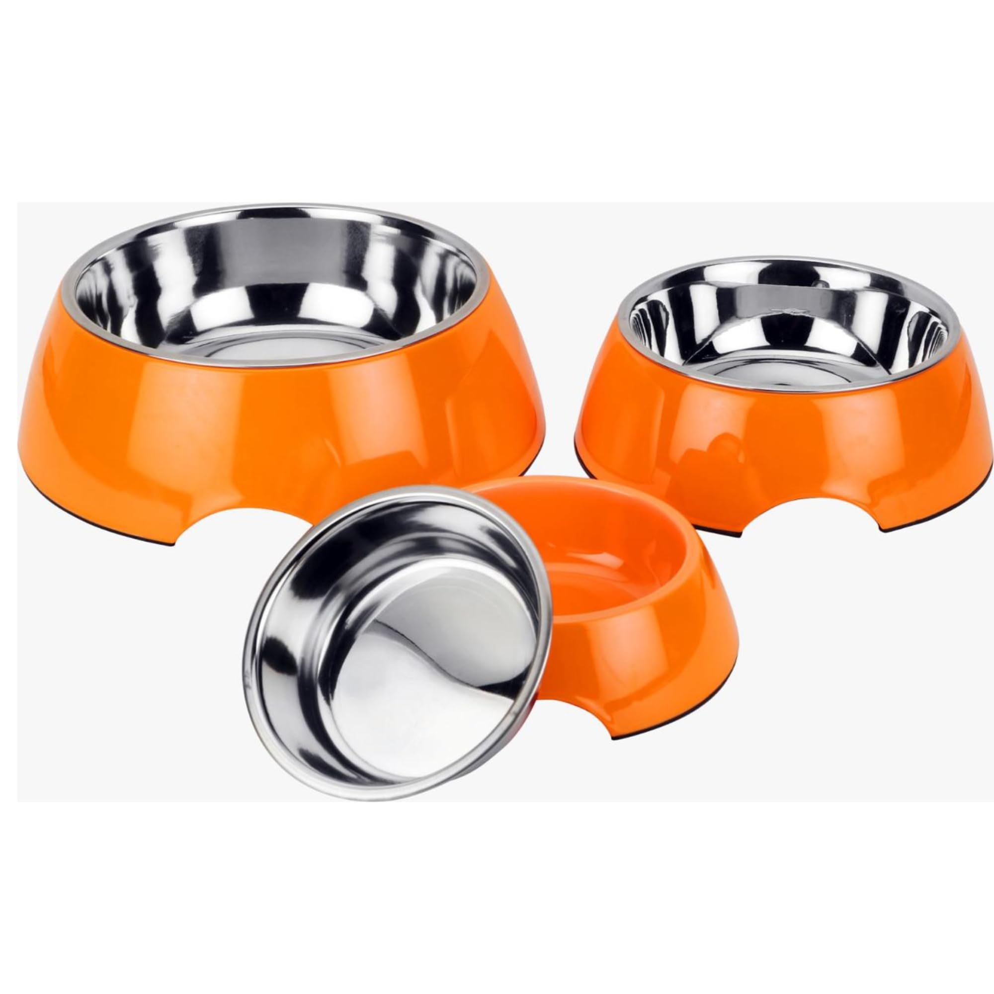 Premium Stainless Steel & Melamine Hammer Bowls for Dogs and Cats – Small 200ml Orange Pet Food Bowl | Durable, Non-Slip, Easy-Clean Design for Indoor/Outdoor Feeding, Travel & Camping