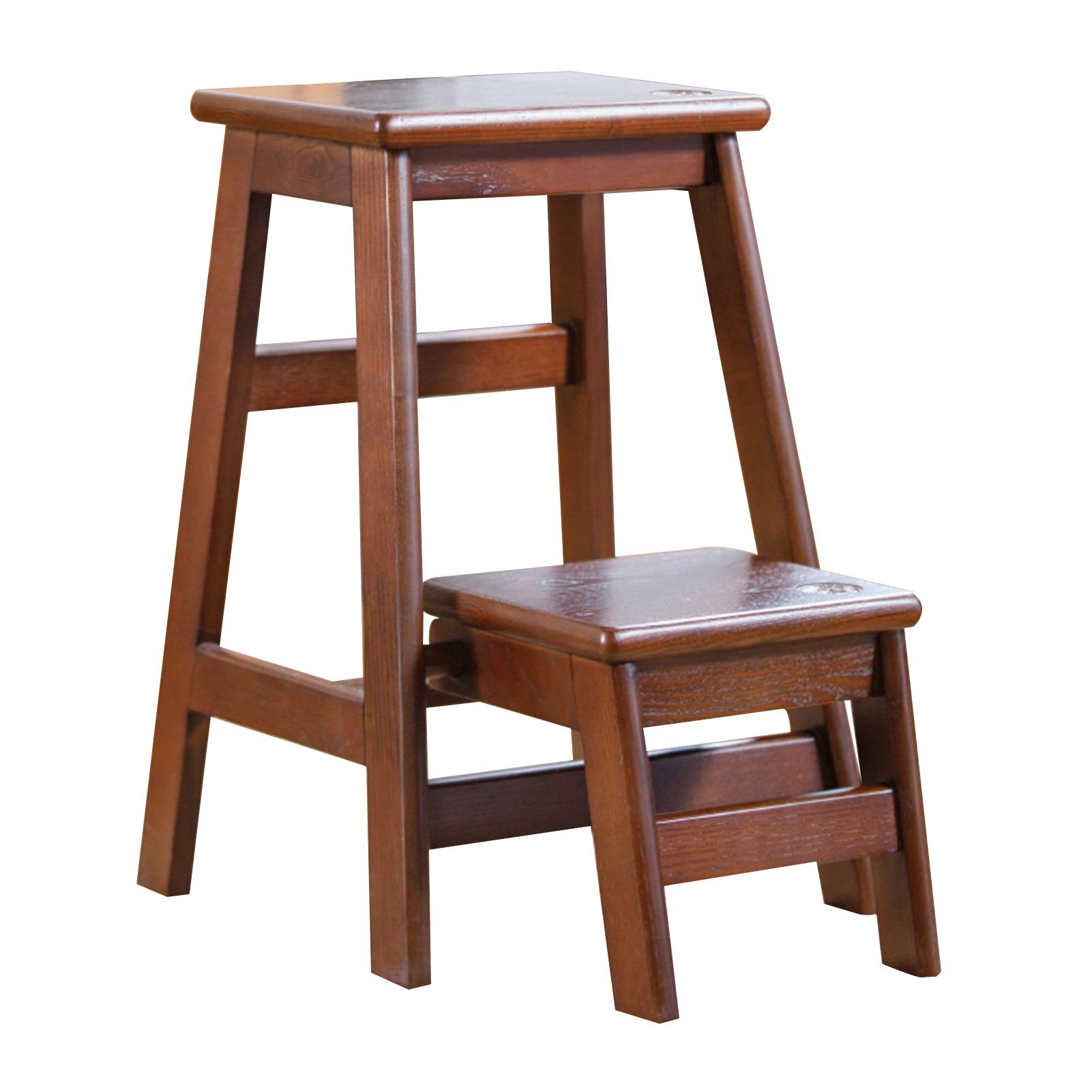 2-Step Folding Stool, Sturdy Step Ladder for Home, Kitchen, and Shoe Changing - Non-Slip Brown Step Stool for Adults and Kids - Perfect for Reaching High Shelves, Bathroom, and Garage Storage