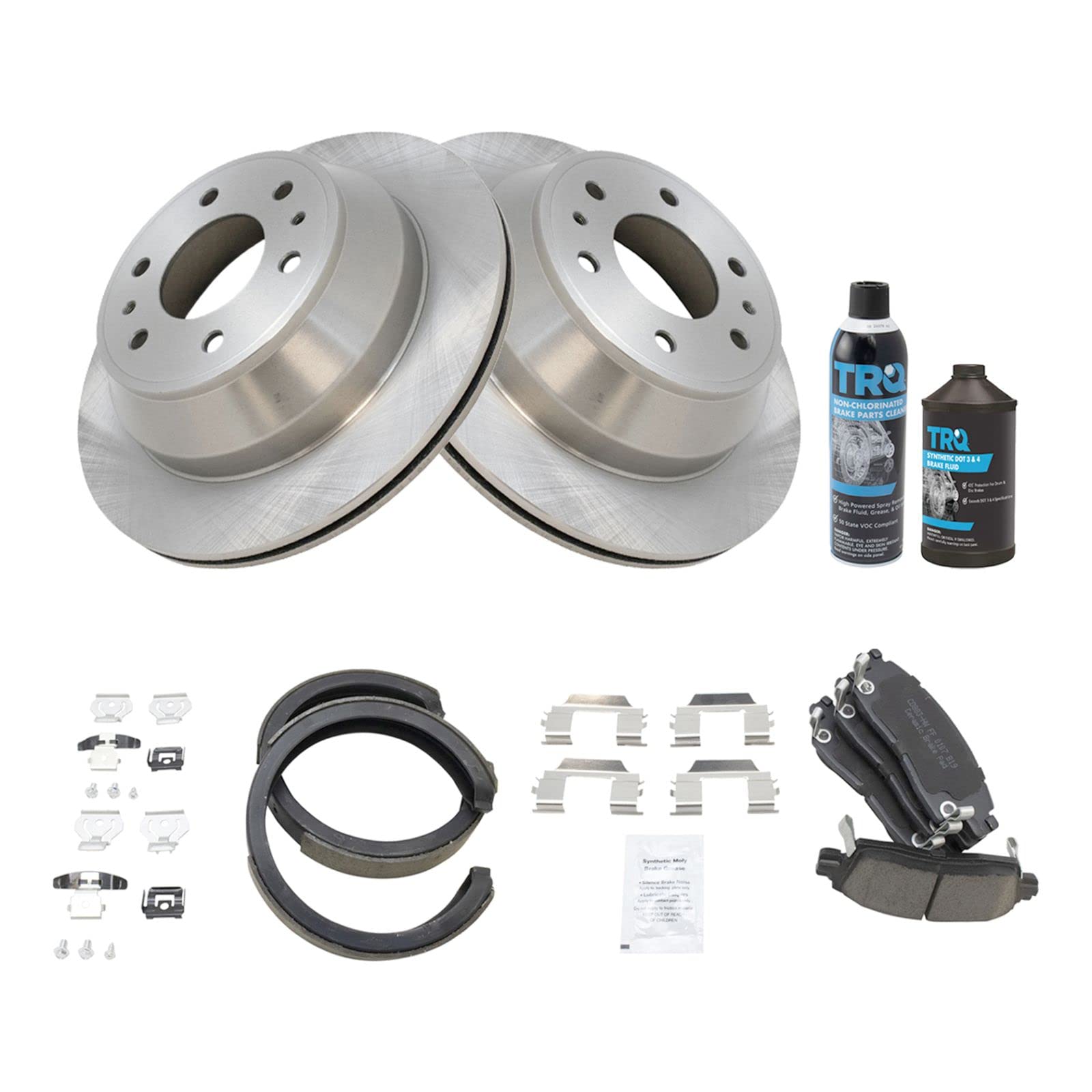 Premium Rear Posi Brake Pad & Rotor Kit with Parking Shoes & Chemicals - High-Performance Braking System for Trucks, SUVs, and Sedans - Ideal for City Driving, Highway Commuting, and Heavy-Duty Towing