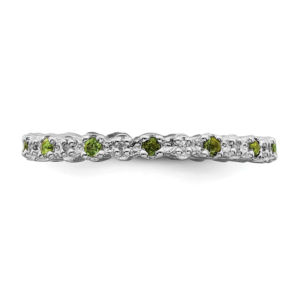 925 Sterling Silver Stackable Peridot Green August Birthstone Ring with Diamonds (0.04 cttw) - Perfect for Everyday Wear, Anniversary Gifts & Stackable Jewelry Collection