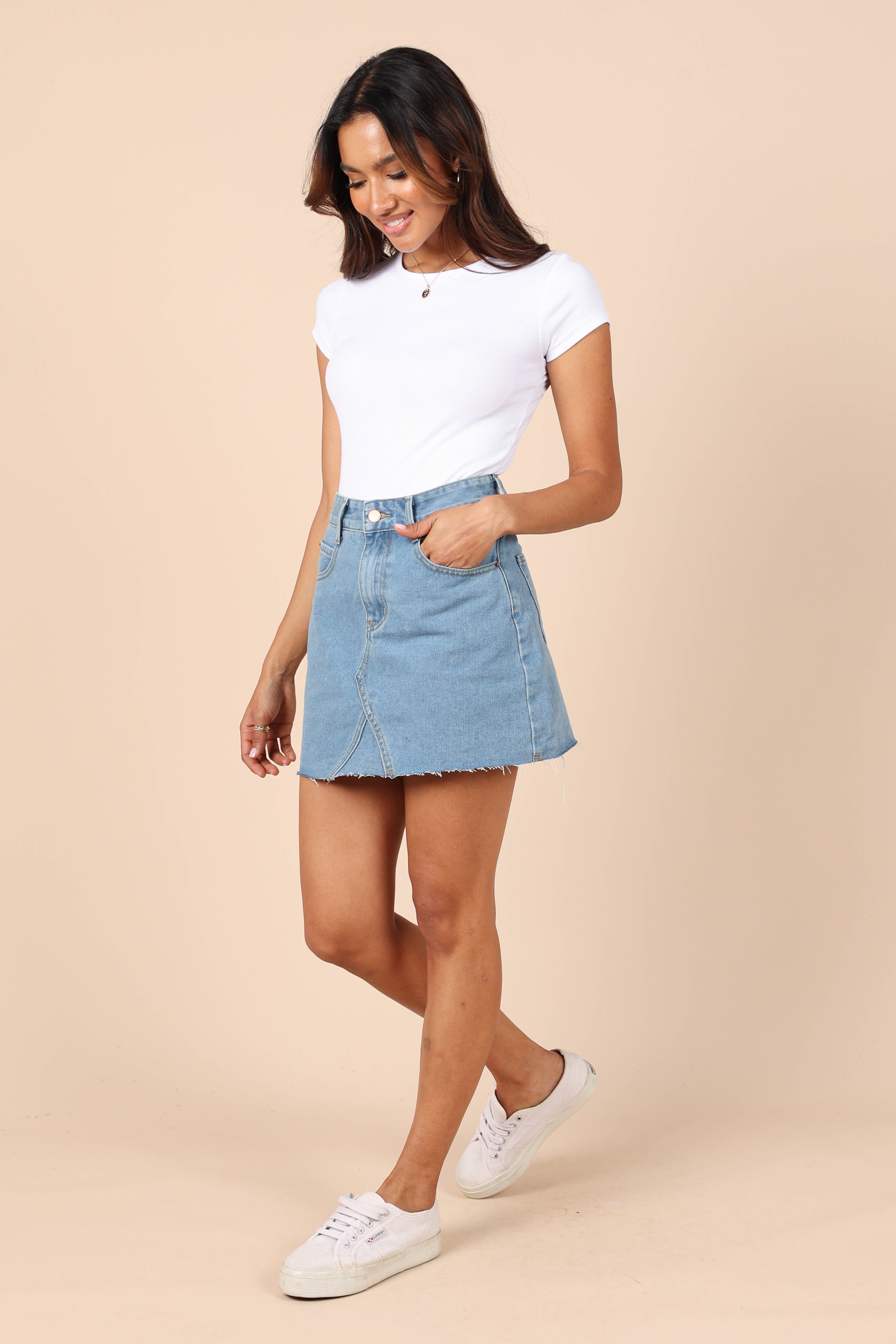 Kenny Skirt - Mid Blue Wash Denim Skirt for Women | Vintage Style High Waist A-Line Skirt | Perfect for Casual Outings, Date Nights & Office Wear