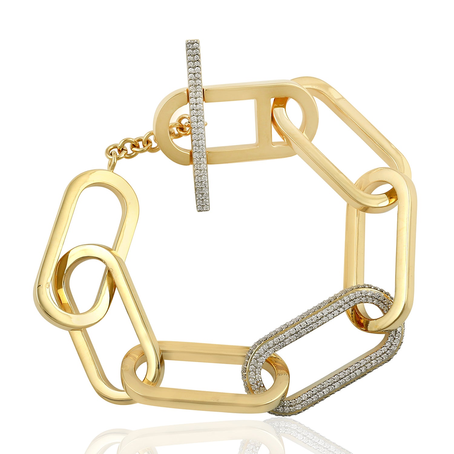 18K Yellow Gold Pave Diamond Link Chain Bracelet - Adjustable & Flexible Design for Women | Perfect for Weddings, Parties & Everyday Elegance