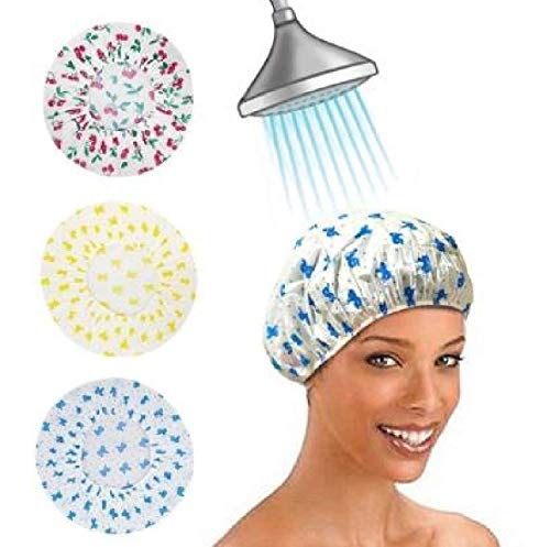 Waterproof Reusable Shower Cap for Women, Men & Kids - 3 Pack Multicolor Bathing Caps for Hair Protection in Shower, Swimming & Spa