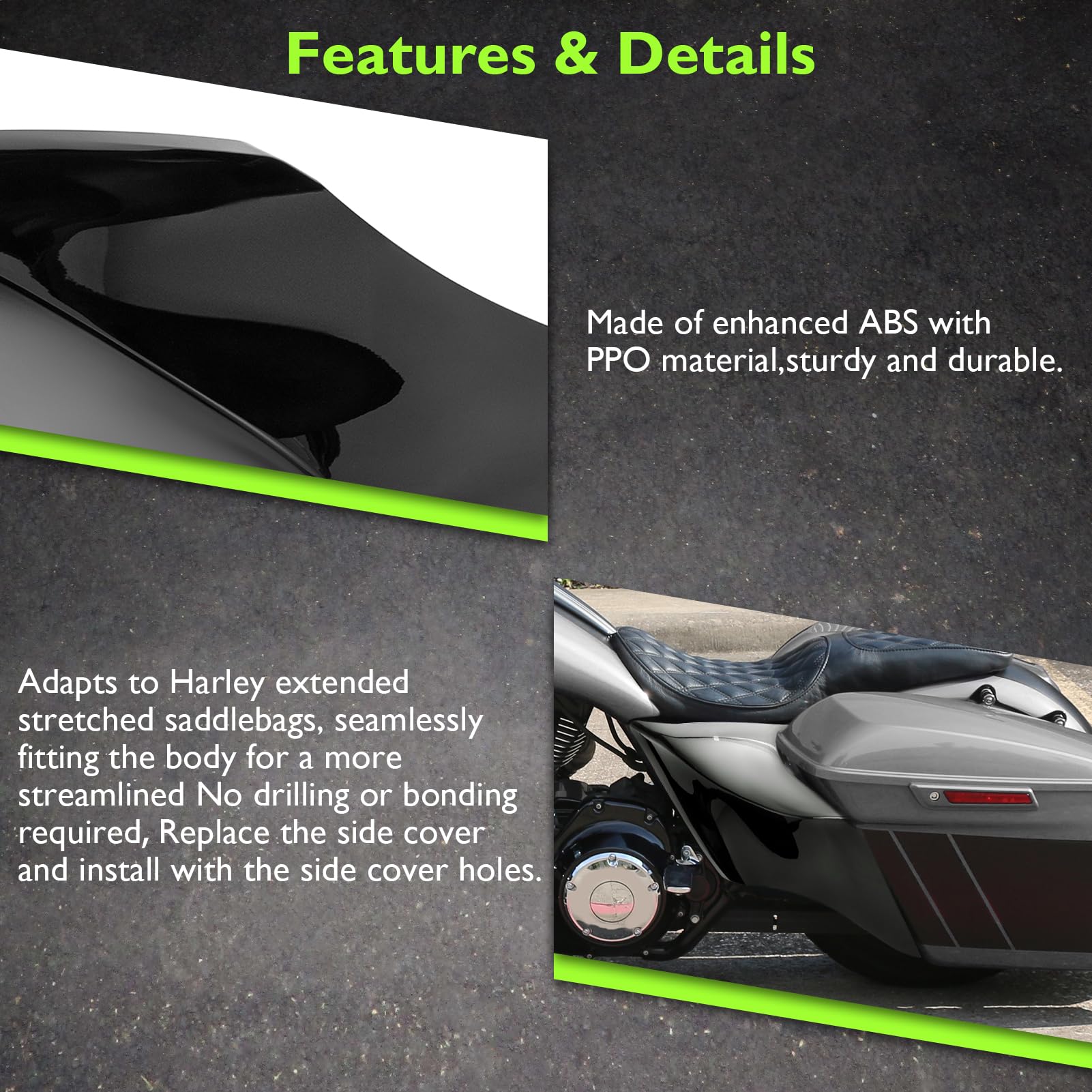 Premium Mofun Stretched Extended Side Panel Cover & Bags for Harley Touring Baggers - Compatible with Road King, Street Glide, Electra Glide (2014-2023) - Durable Black Motorcycle Luggage for Long Rides & Road Trips