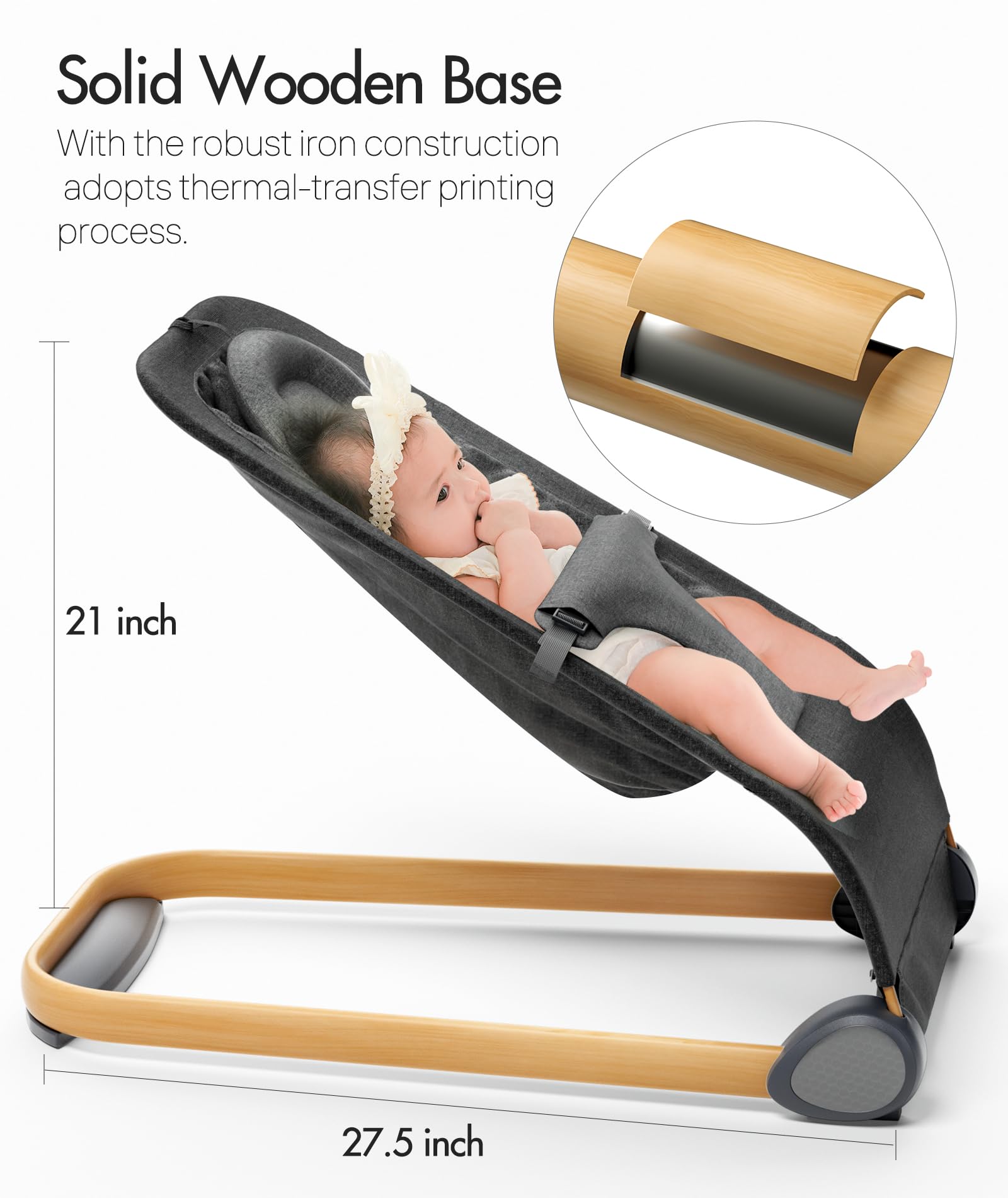 Fodoss Baby Bouncer Seat for Infants 0-12 Months - Portable & Ergonomic Infant Bouncer Chair with Adjustable Recline, Soft Fabric - Perfect for Nursery, Travel & Playtime (Black)