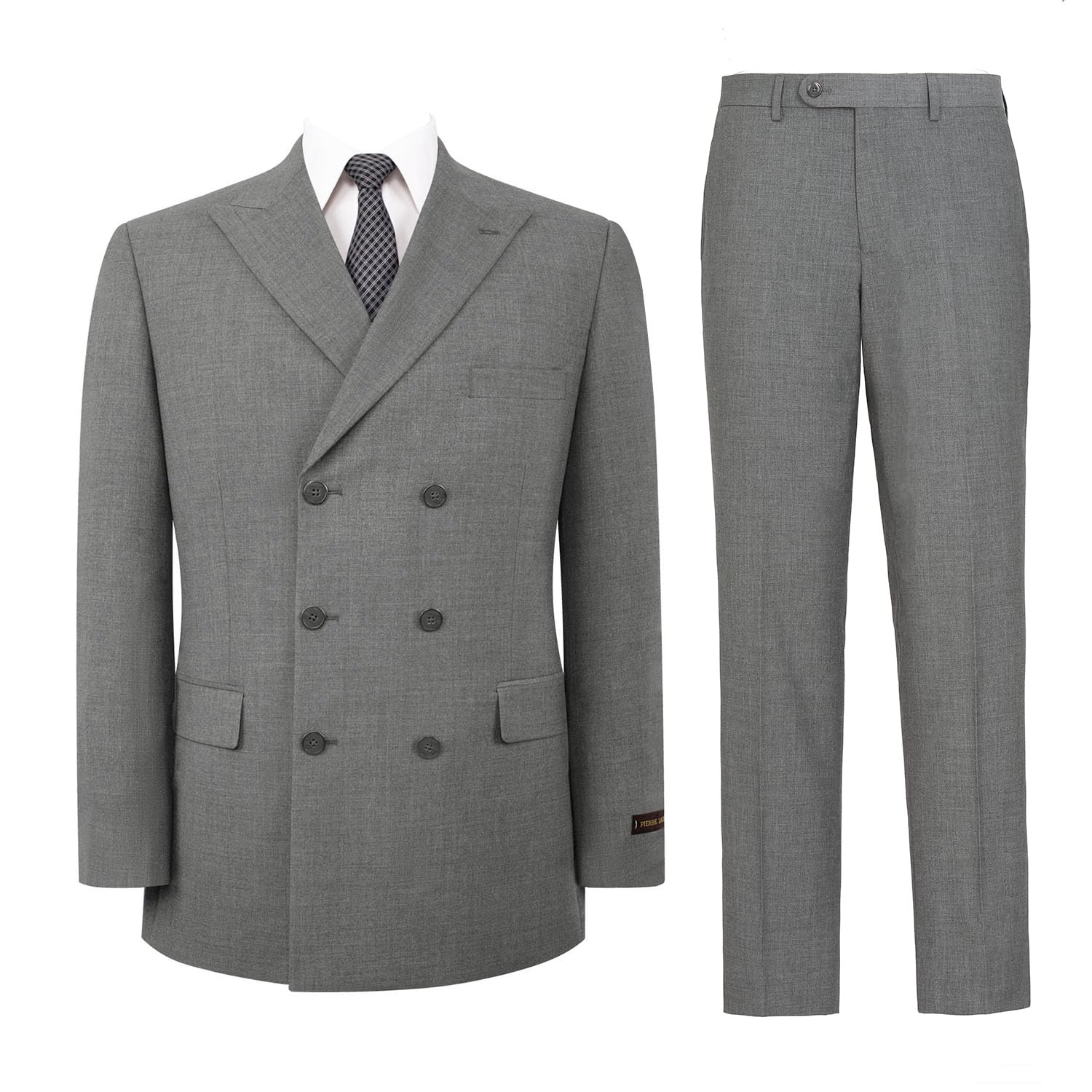 Pio Lorenzo Men's 2-Piece Classic Fit Double Breasted Peak Lapel Plaid Suit - Formal Business Attire for Weddings, Office & Special Occasions