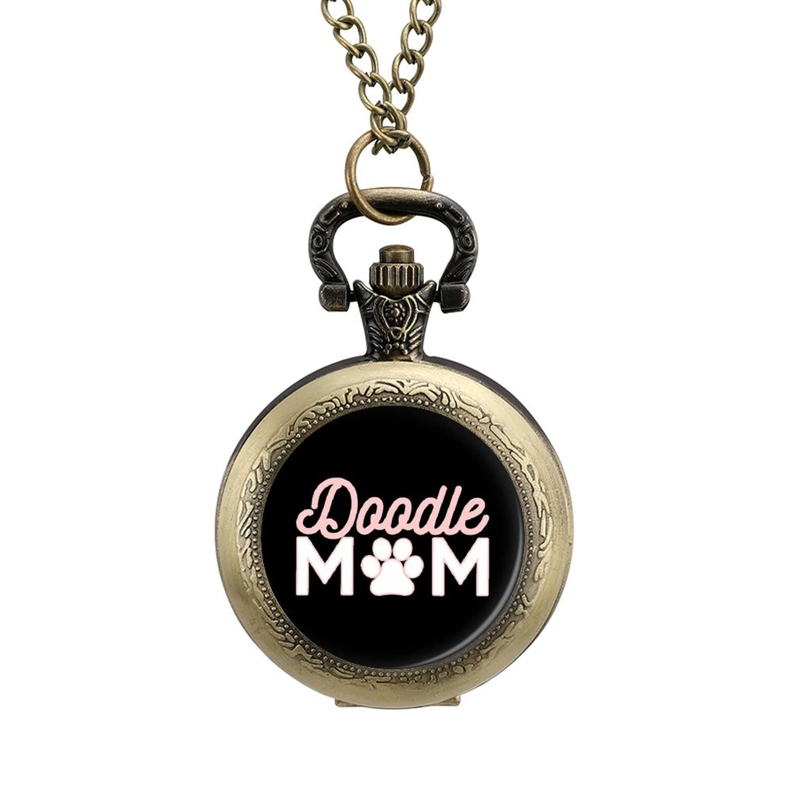 Stylish Doodle Mom Pocket Watch Necklace - Vintage Printed Pendant Watch with Chain for Men & Women - Perfect for Steampunk Costumes, Victorian Fashion, and Unique Gift Giving