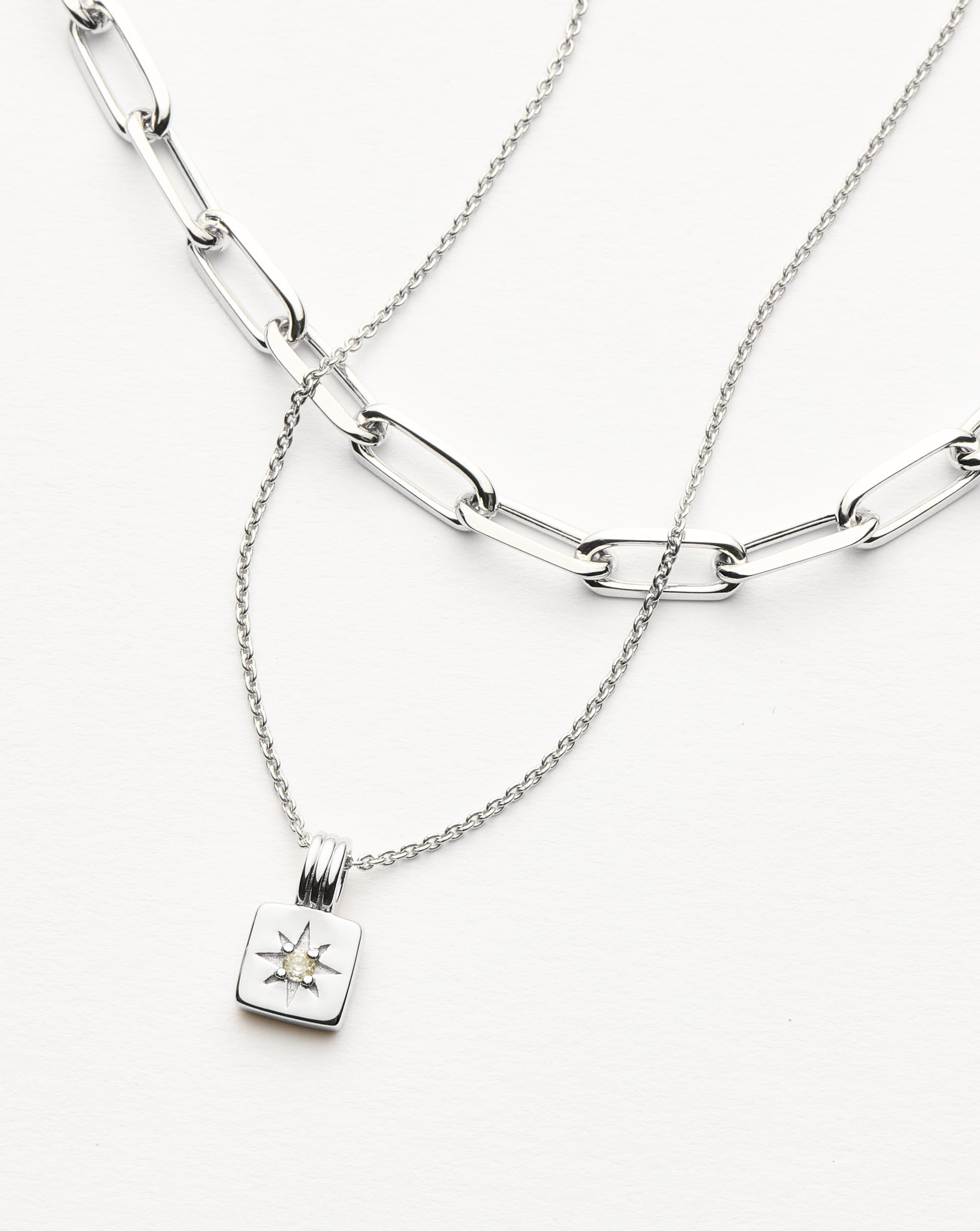 Star Ridge & Paperclip Chain Necklace Set | Silver Plated Cubic Zirconia Jewelry for Women | Elegant Layered Necklace for Date Night, Party & Gift Giving