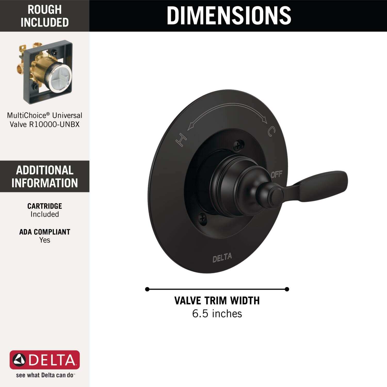 Woodhurst Matte Black Shower Valve Trim Kit - Compatible with Delta & Black Shower Systems, Includes T14032-BL Valve & Faucet Handle Replacement - Perfect for Bathroom Renovation & Modern Shower Upgrades
