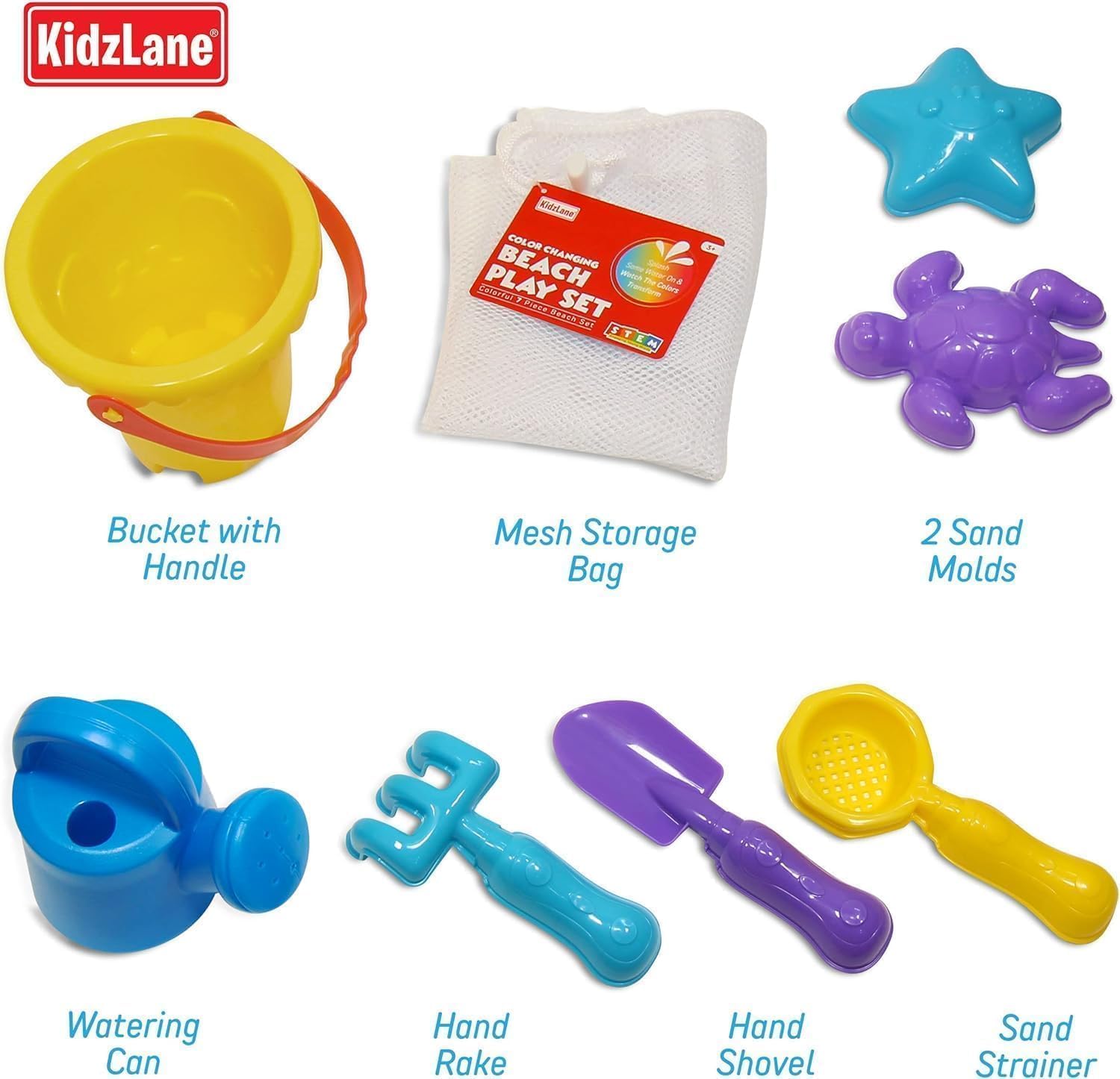 Kidzlane Color Changing Water Toy Set with Mesh Drawstring Carry Bag - 12-Piece Pool & Beach Toys for Kids Ages 3+ | Fun Outdoor Sand & Water Play for Summer, Backyard, and Beach Activities
