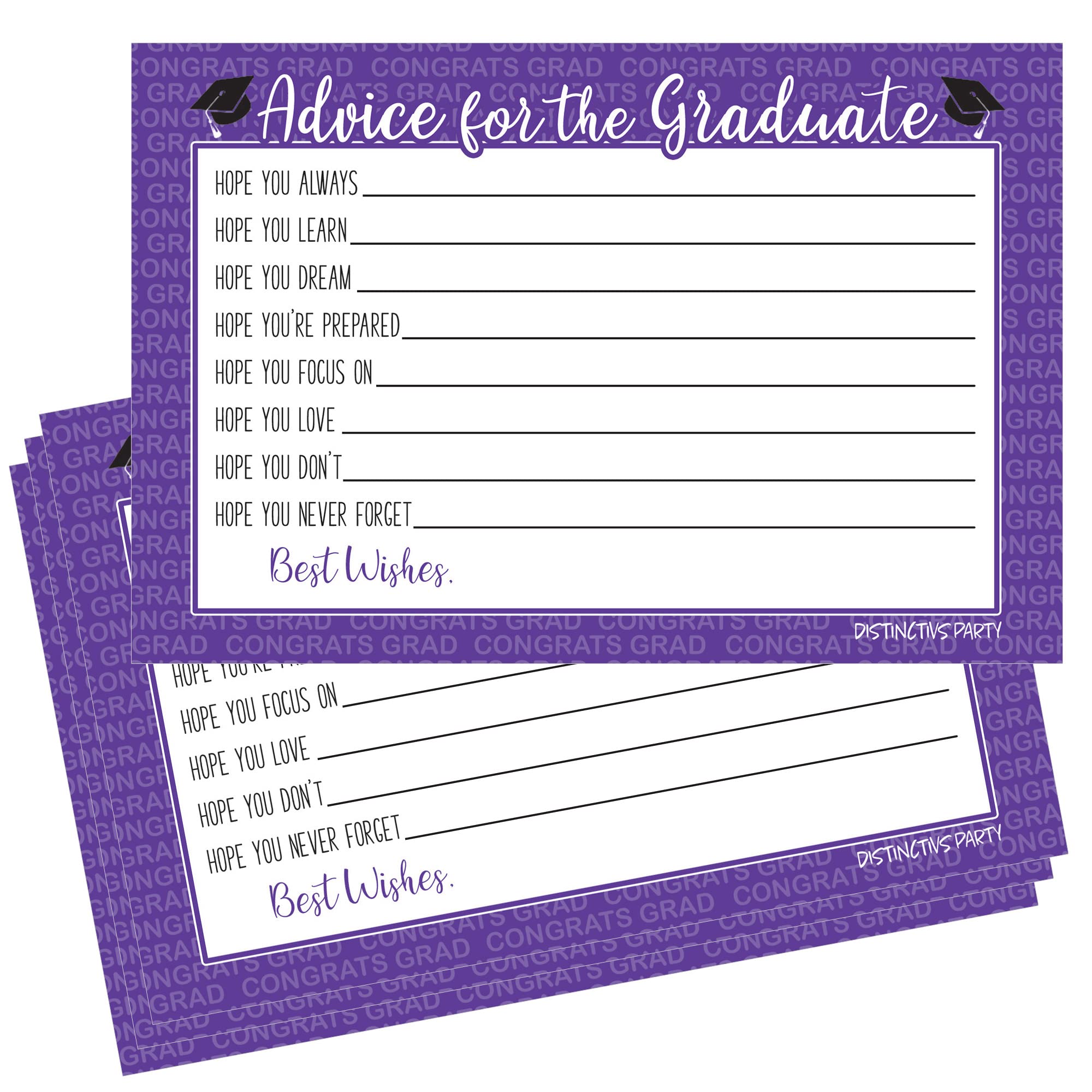 Distinctivs Graduation Advice Cards - 25-Pack Purple School Themed Cards for Graduation Parties, Gifts & Keepsakes - Perfect for High School & College Graduation Celebrations