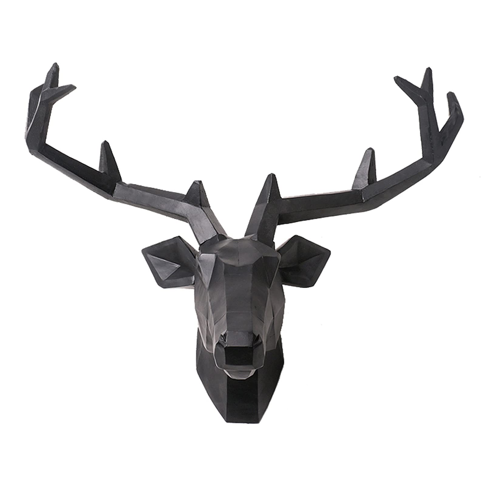 Modern Geometric Deer Head Wall Decor - Handmade Faux Taxidermy Sculpture for Farmhouse & Contemporary Home Decor | Black Finish | Perfect for Living Room, Bedroom or Office Wall Art