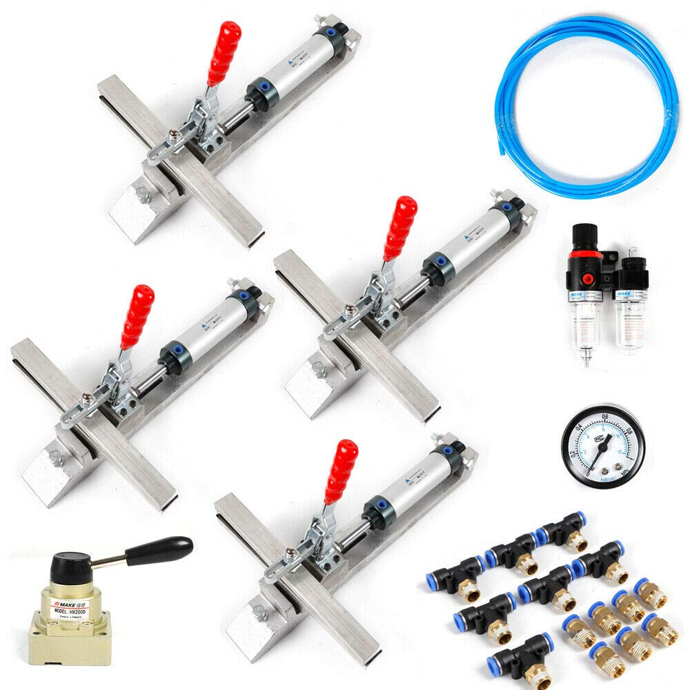 4 Pack Pneumatic Silk Screen Printing Machine Stretching Clamps with Hose Tee - Professional Screen Printing Tools for T-Shirt, Poster & Fabric Printing