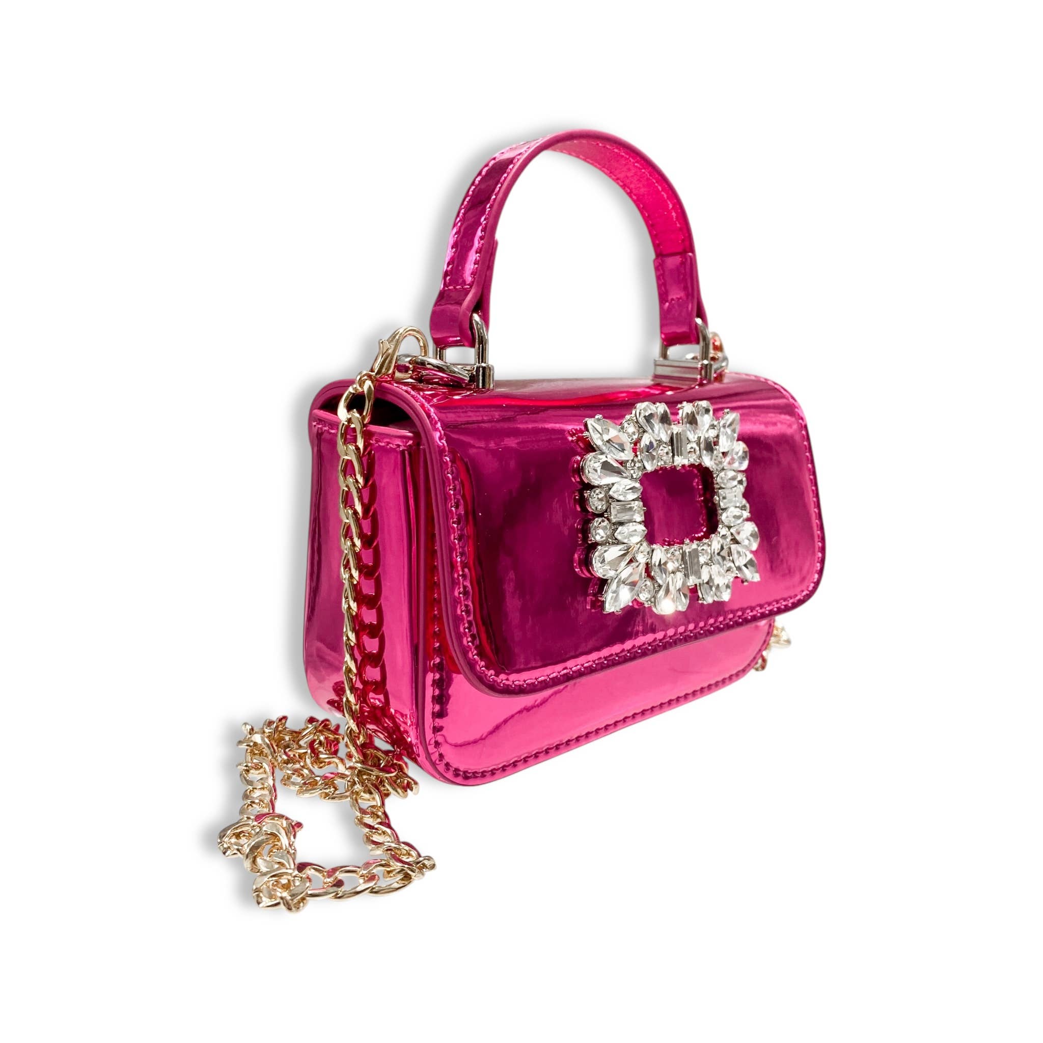 Sparkling Rhinestone Embellished Patent Leather Clutch Purse - Elegant Pink Evening Bag for Parties, Weddings & Special Occasions