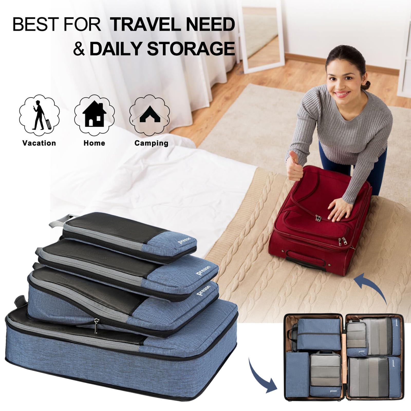 Best Compression Packing Cubes for Travel - Expandable Luggage Organizer Set with Storage Bags - Perfect for Suitcase Organization, Business Trips & Home Storage | Space-Saving Travel Accessories for Efficient Packing