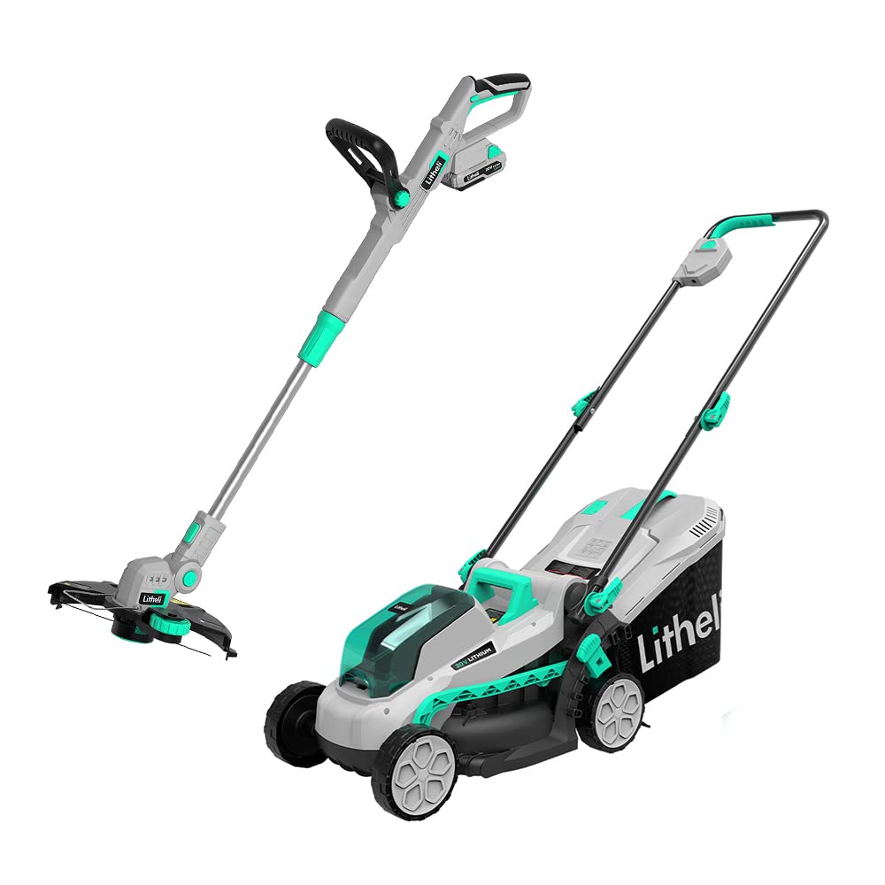 Litheli 20V Cordless Lawn Mower 13 Inch & String Trimmer 12 Inch Combo Kit with 4.0Ah & 2.0Ah Batteries & Fast Charger - Perfect for Small to Medium Yards, Lawn Care, and Landscaping
