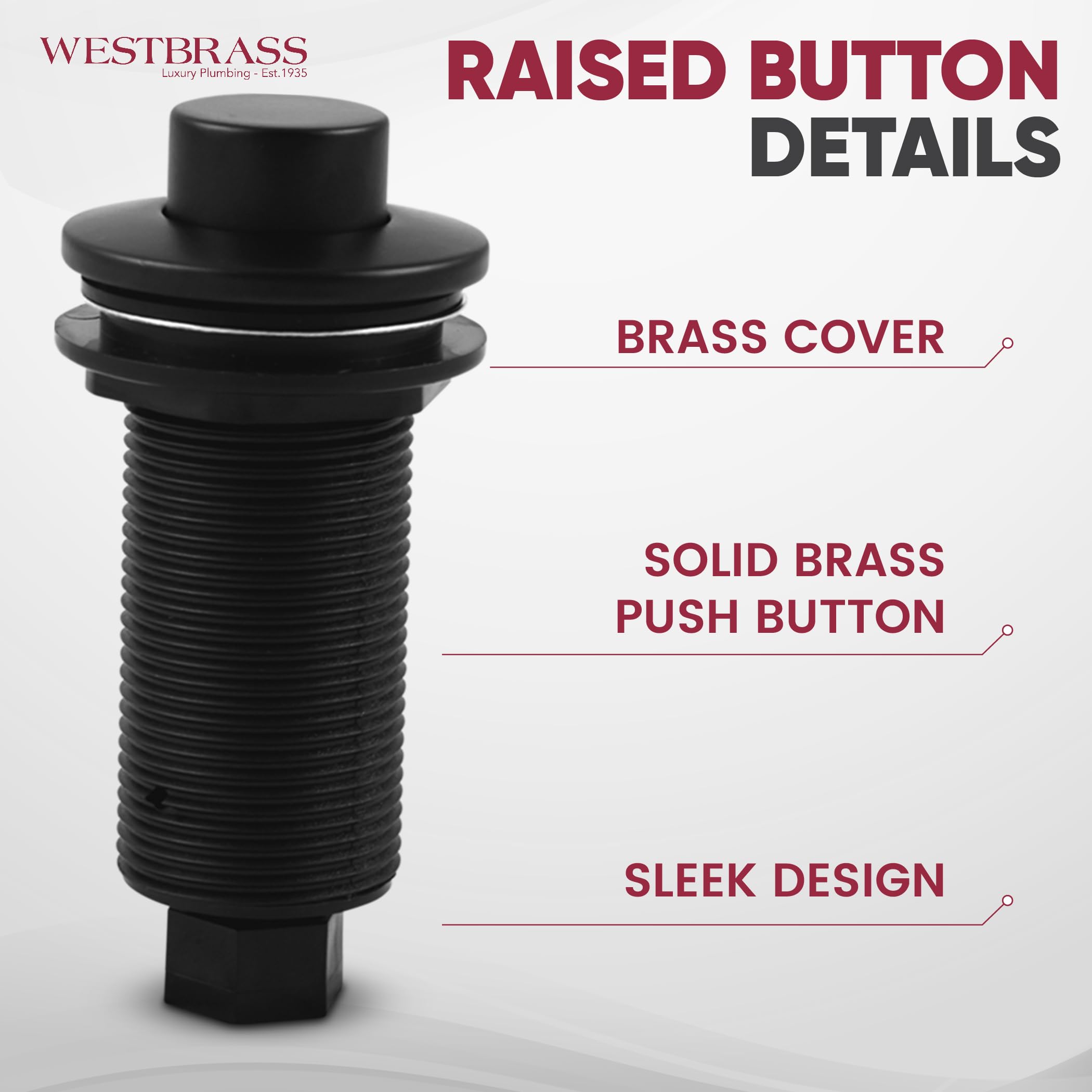 Westbrass ASB-RB3-20 Stainless Steel Sink Top Waste Disposal Air Switch Trim with Raised Button - Replacement Part for Kitchen Garbage Disposal Systems (Perfect for Home Renovation & Plumbing Upgrades)