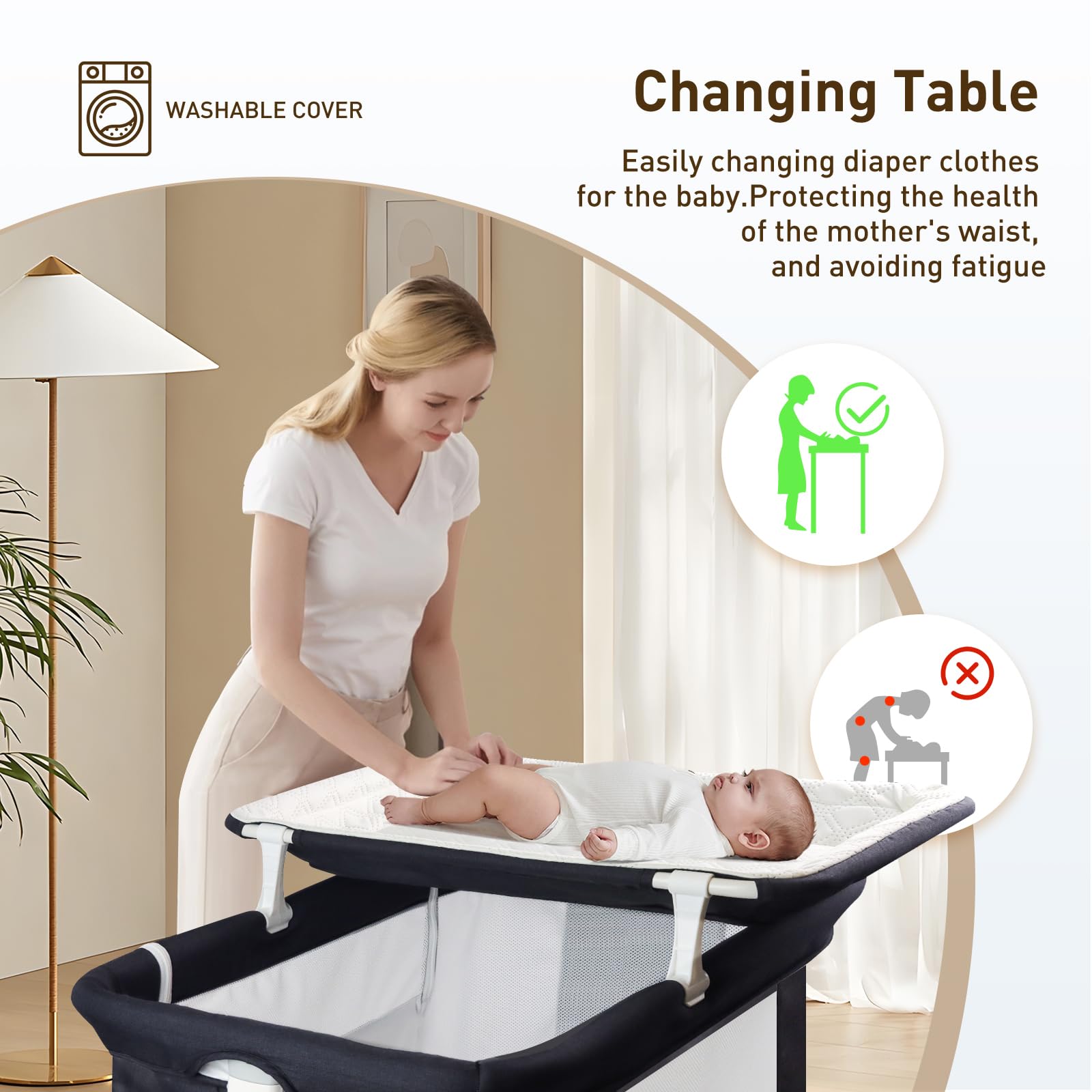 4 in 1 Portable Baby Bassinet with Wheels & Changing Station - Foldable Travel Crib for Newborns & Infants - Includes Mattress & Storage (Black) - Perfect for Nursery, Bedside Sleeping & On-the-Go Parents