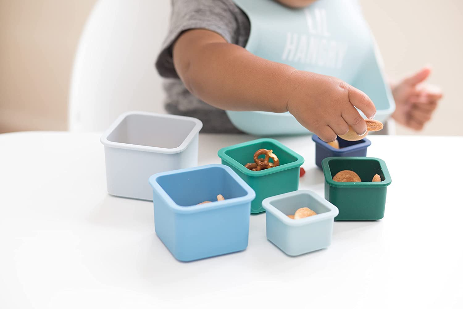 Bella Tunno Happy Stacks - Montessori Silicone Baby Stacking Cups for Early Learning & Development | Educational Toys for Gross Motor Skills, Sorting, Counting | Sensory Play & Bath Time Fun (Cool Blue)