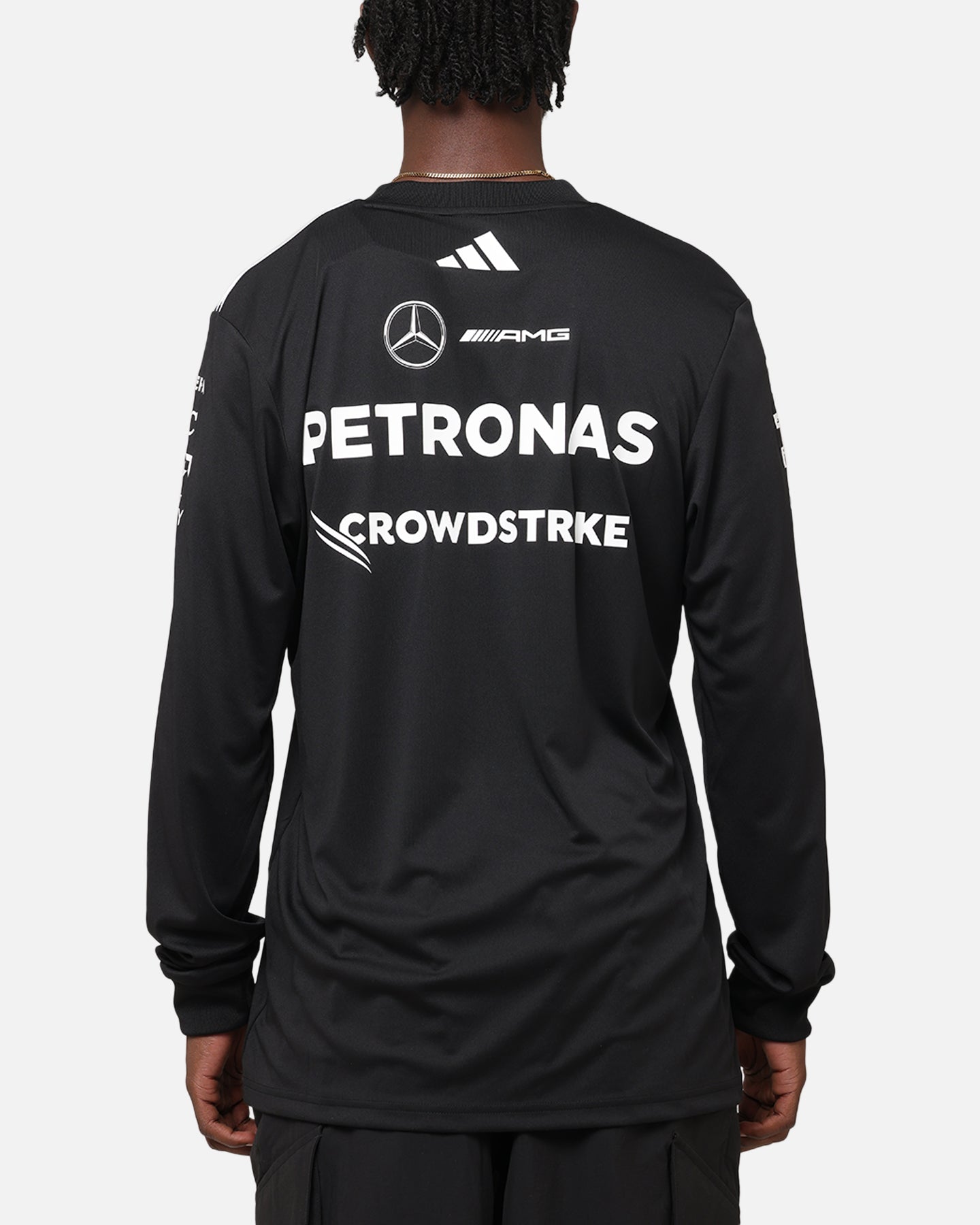 Adidas x Mercedes AMG Petronas Formula One F1 2025 Team Long Sleeve Driver T-Shirt Black | Official Motorsport Racing Apparel for F1 Fans & Enthusiasts