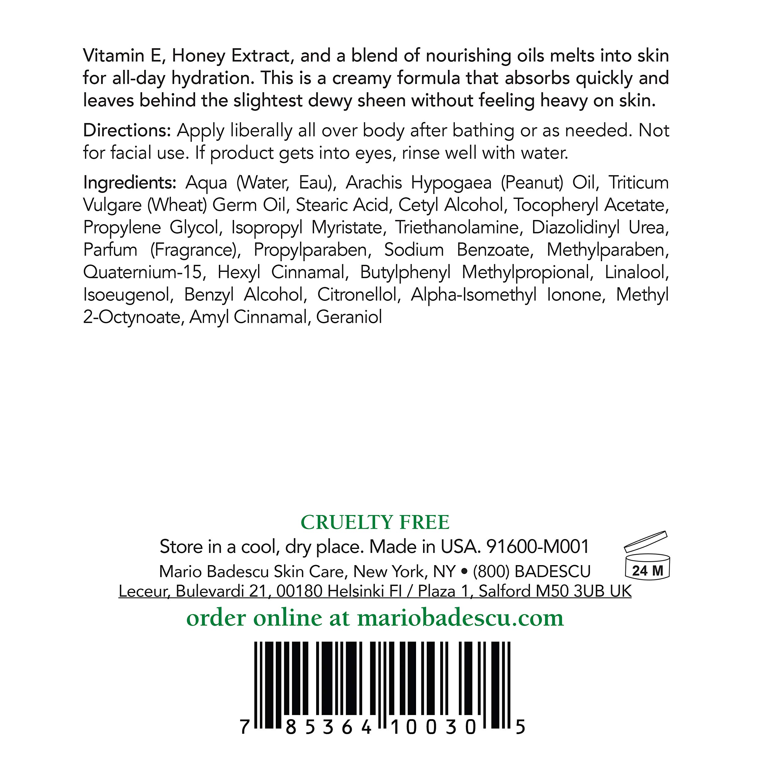 Mario Badescu Nourishing Body Lotion - Hydrating & Softening Moisturizer for Dry Skin, Hands & Body | All Skin Types | Daily Hydration for Smooth, Healthy Skin