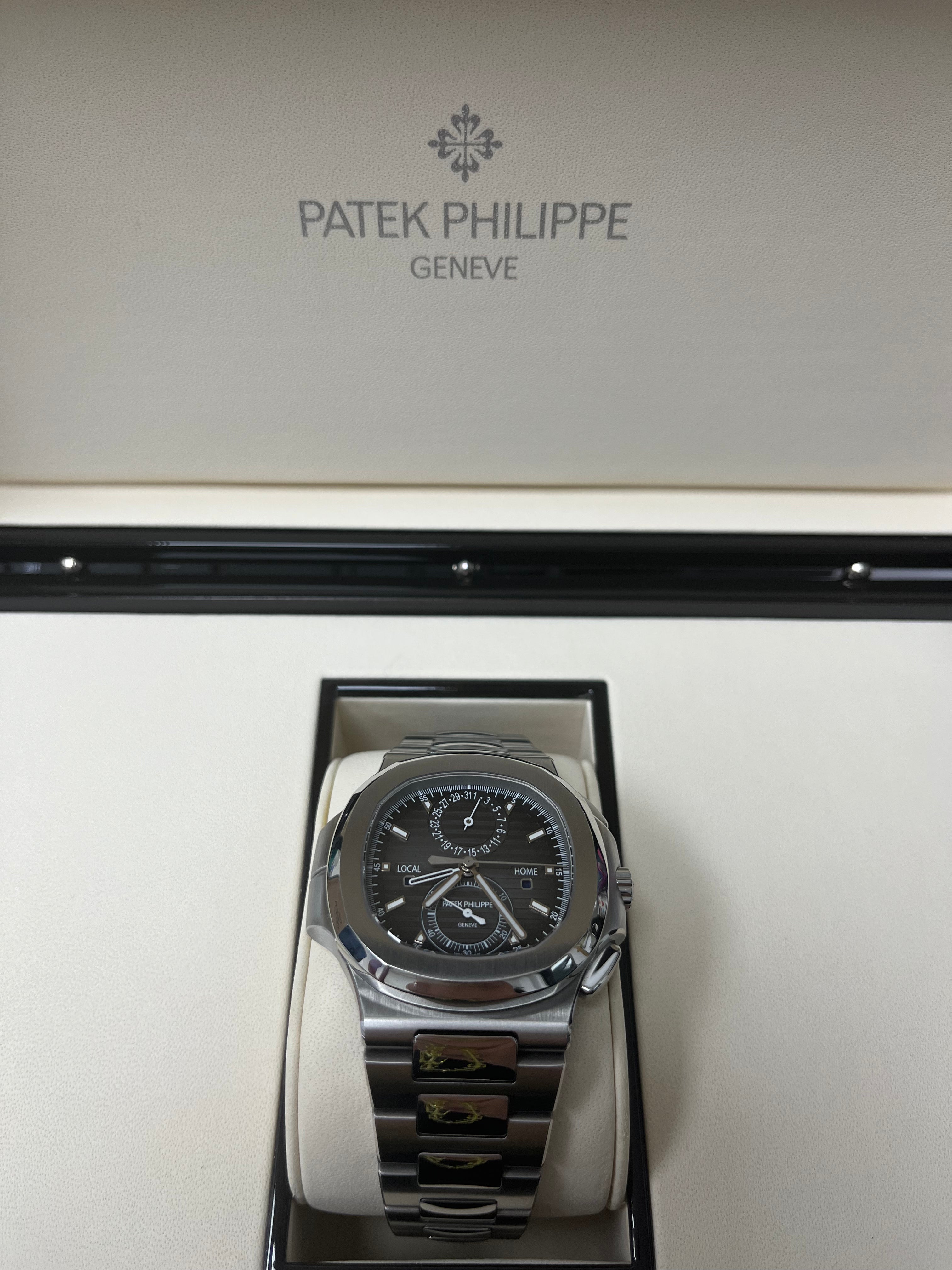 Patek Philippe Nautilus 5990/1A 001 Stainless Steel Watch with Black Graduated Dial - Luxury Men's Chronograph Timepiece for Business Travel & Formal Occasions