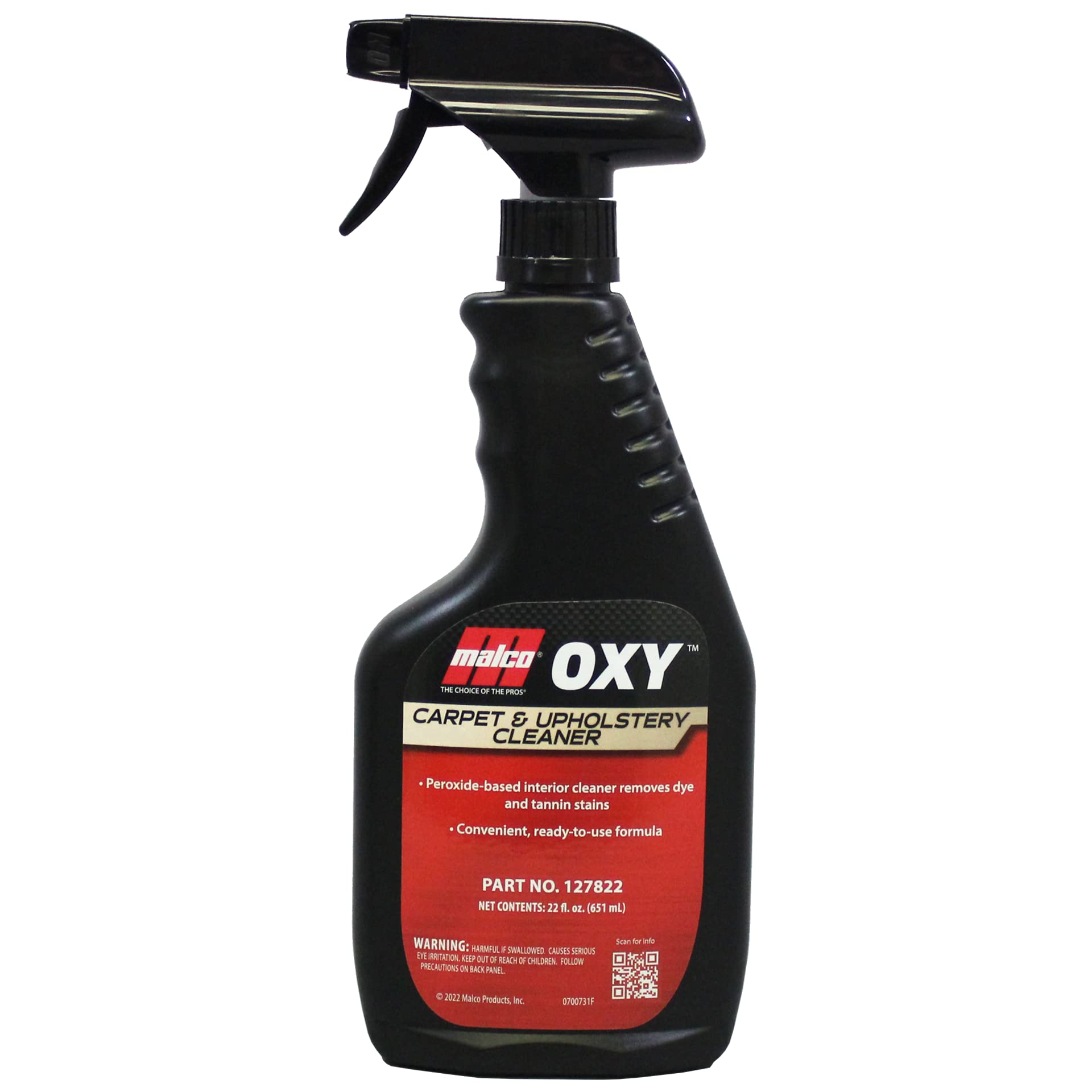 Malco OXY Carpet & Upholstery Cleaner - Powerful Stain Remover Spray for Car Seats, Fabric & Interior | Deep Cleaning Liquid Formula | 22 Oz (127822) | Perfect for Removing Tough Stains from Vehicle Carpets, Upholstery & Floor Mats