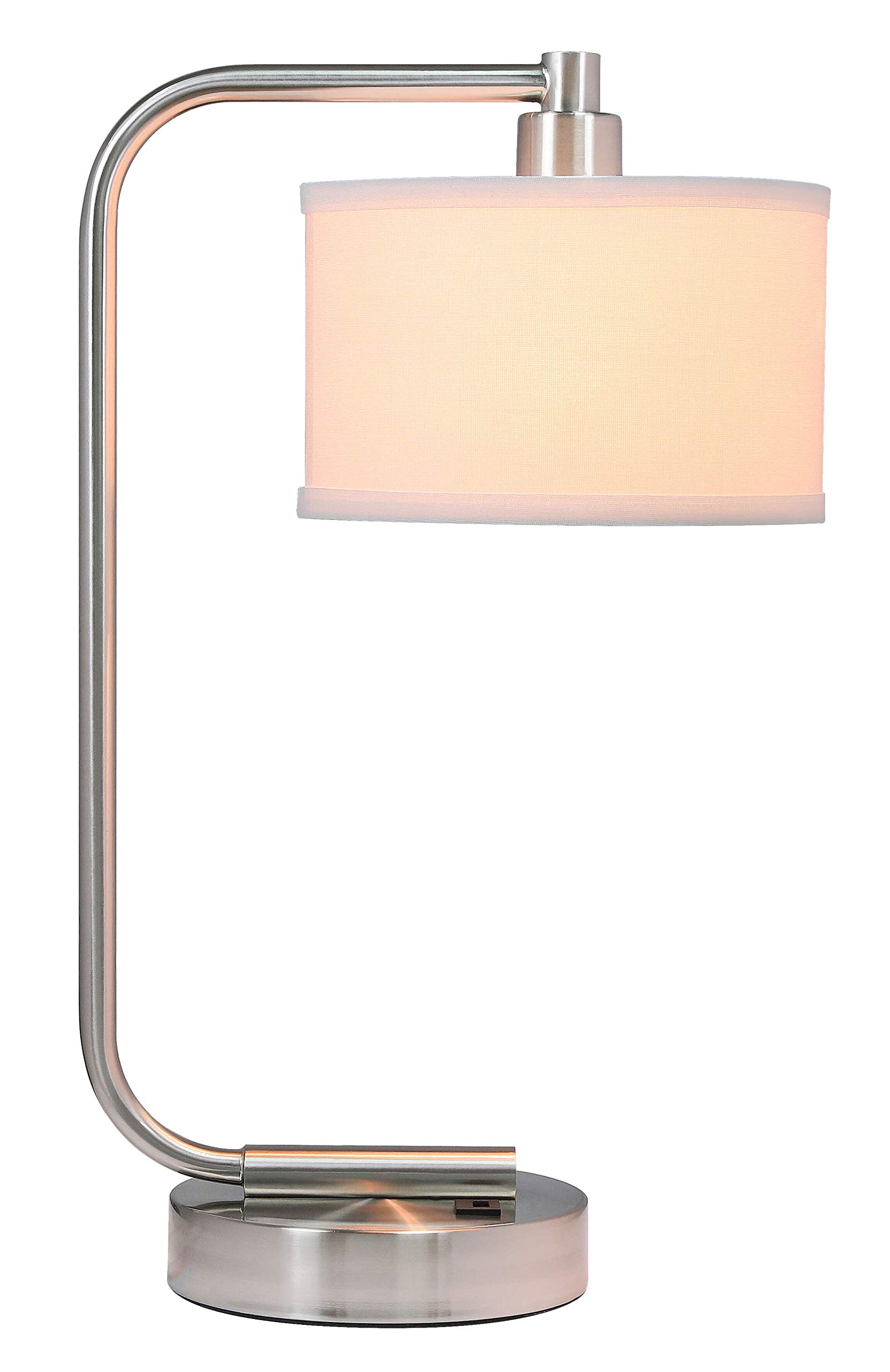 Modern USB Table Lamp with Fabric Shade & Brushed Nickel Finish - Bedside Desk Lamp with Charging Port for Bedroom, Living Room & Office - Perfect for Night Reading, Working & Phone Charging XB-TL1226-BN