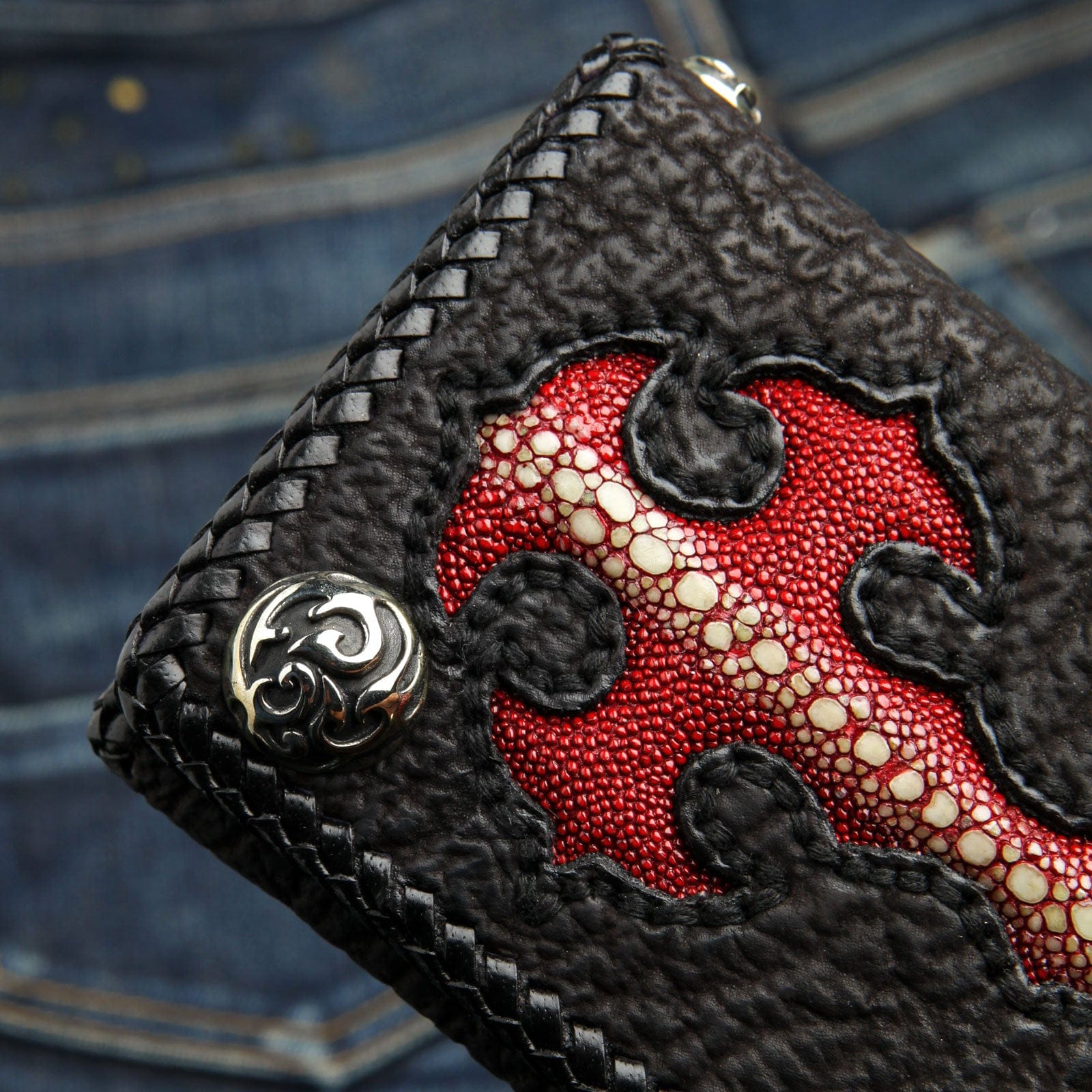 Genuine Leather Biker Wallet with Chain - Gothic Style Red Wallet for Men - Perfect for Motorcycle Riders, Bikers, and Fashion Enthusiasts