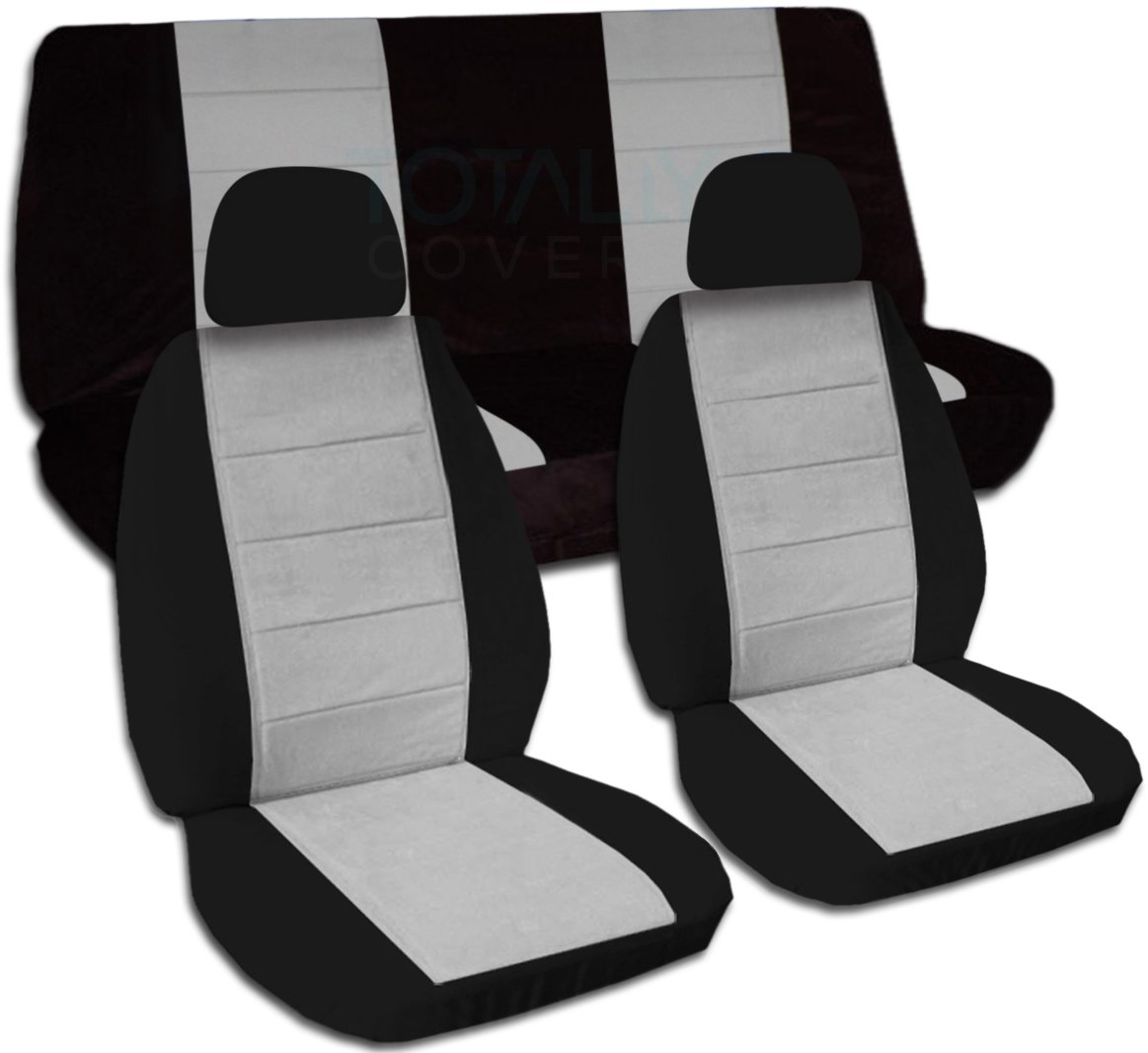 Universal Fit Two-Tone Car Seat Covers Set - Black & Gray Full Protection for Bucket Seats & Rear Bench | Compatible with Airbag, Seat Belt, Armrest, Release Lever & Split Design | Perfect for SUVs, Trucks & Sedans - Durable & Stylish Interior Upgrade
