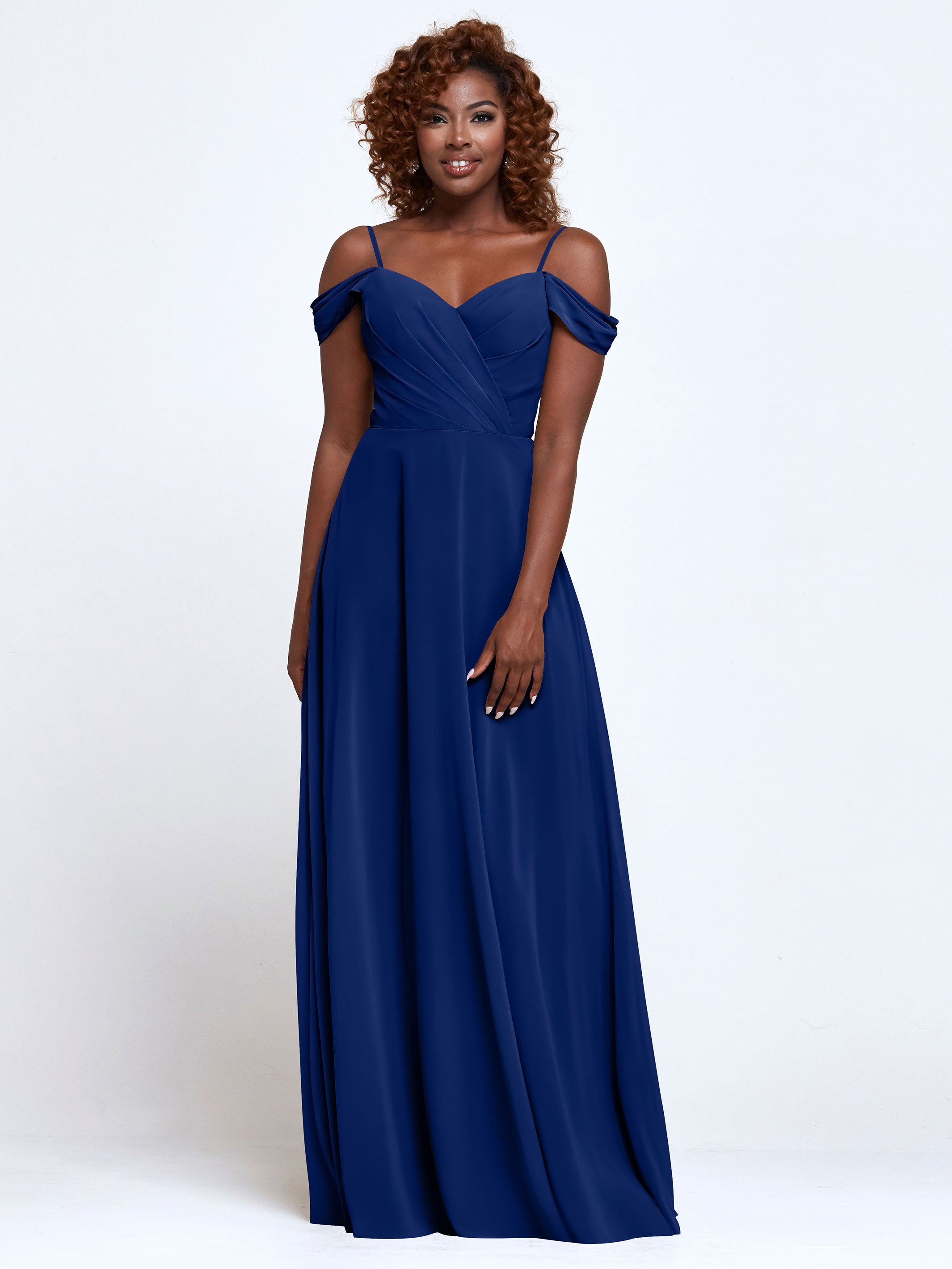 Elegant 83003 Stretch Chiffon Off-The-Shoulder A-Line Bridesmaid Dress - Perfect for Weddings, Prom, and Formal Events