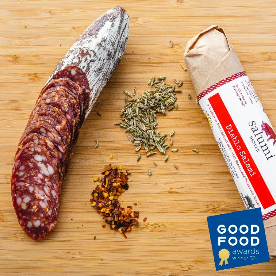 Authentic Italian Diablo Salami - Spicy Dry Cured Pork Salami for Charcuterie Boards, Sandwiches & Gourmet Snacking