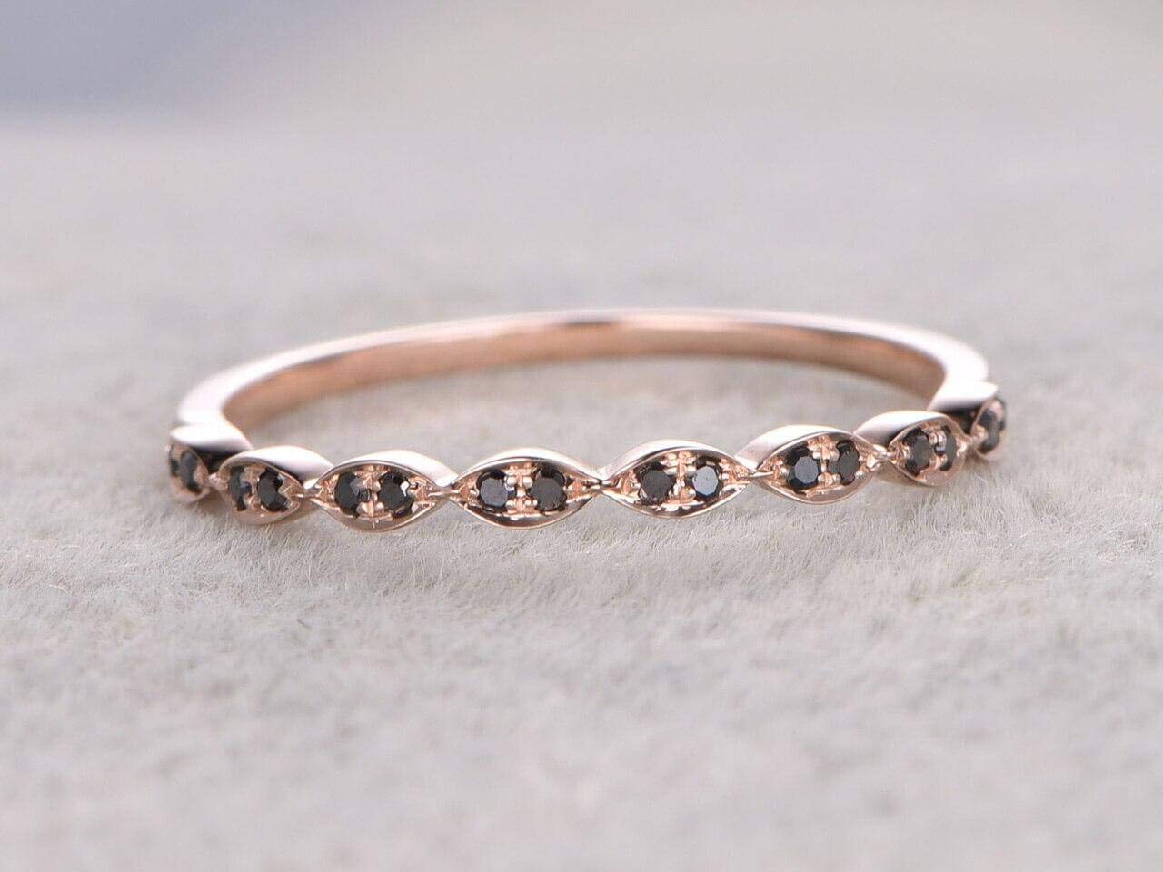 0.25 Carat Art Deco Style Black Diamond Wedding Ring for Women - 18k Gold Plated Engagement Band - Perfect for Bridal, Anniversary & Special Occasion Gifts