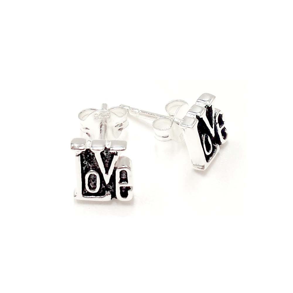 .925 Sterling Silver Oxidized LOVE Stud Earrings for Women - Romantic Gift for Valentine's Day, Anniversary & Everyday Wear