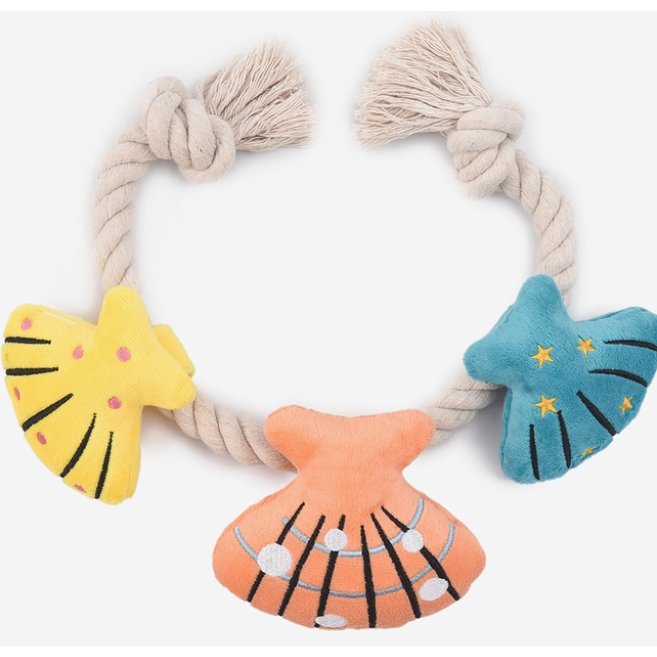 Pirate Pups Rope Dog Toy with Shell Necklace - Durable Chew Toy for Small & Medium Dogs - Perfect for Beach Play & Pirate-Themed Pet Parties