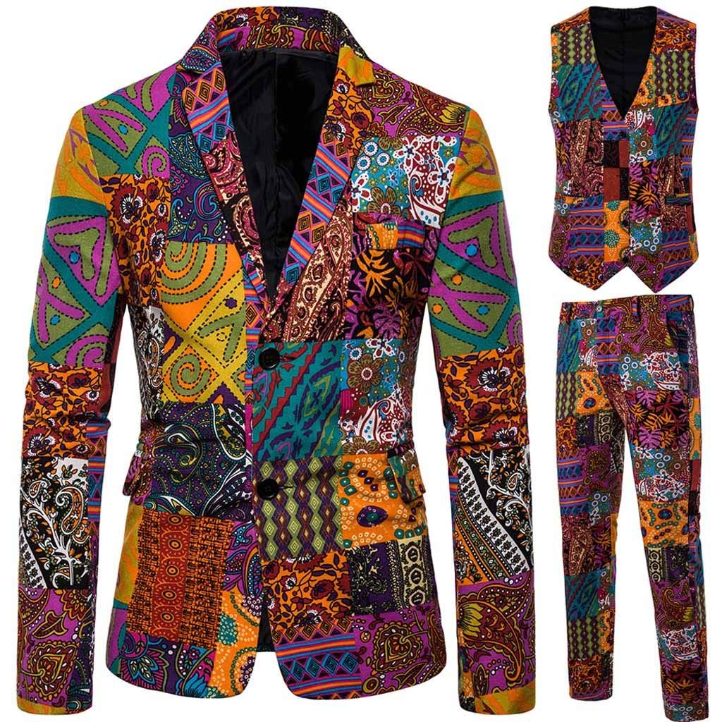 Vintage Ethnic Style 3-Piece Men's Suit Set - Slim Fit Pants, Vest & Party Coat Jacket | Formal & Casual Menswear Outfits for Weddings, Parties & Business Events