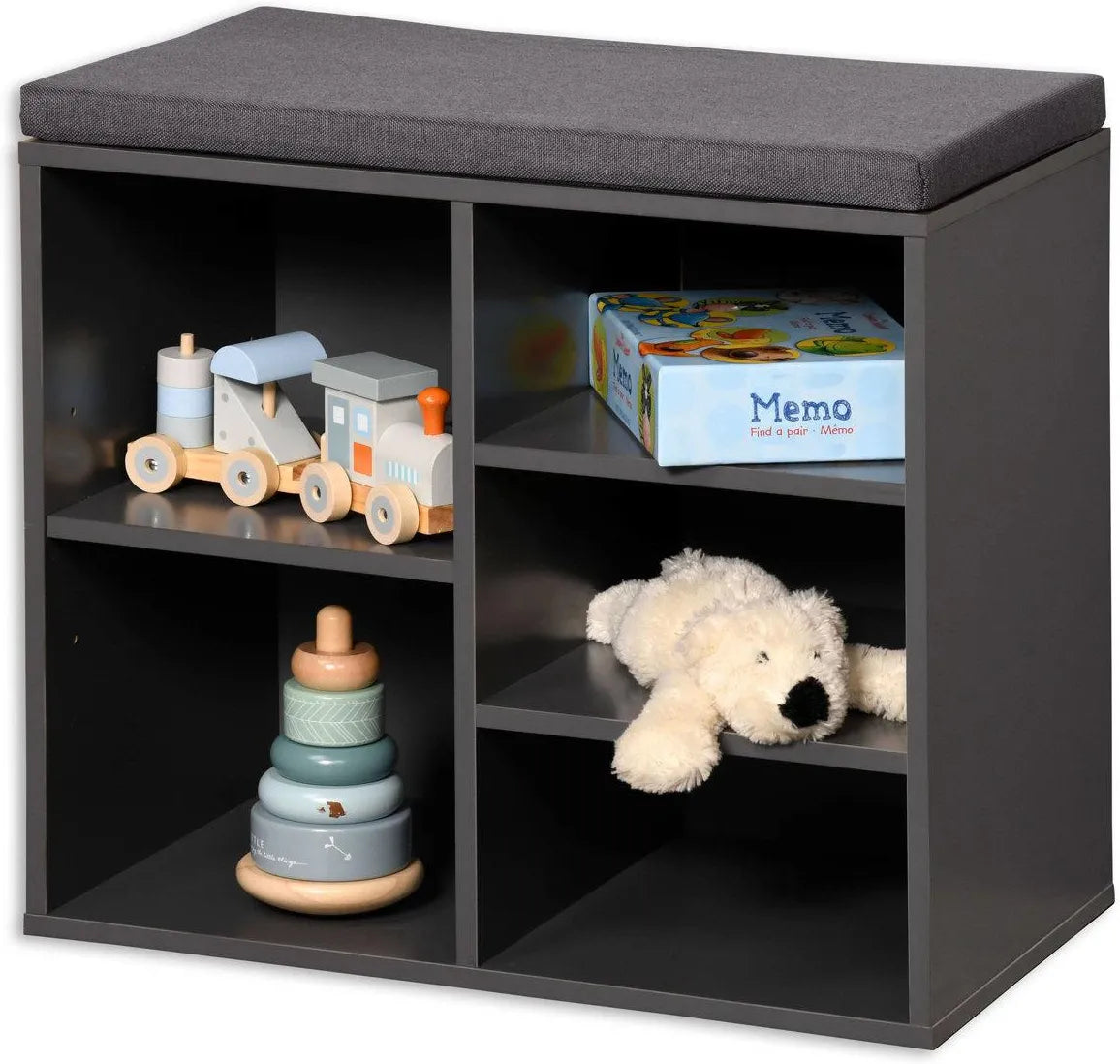 Grey Shoe Cabinet with Cushion - Space Saving Entryway Storage Organizer for Shoes, Hats & Accessories | Perfect for Small Apartments & Mudrooms