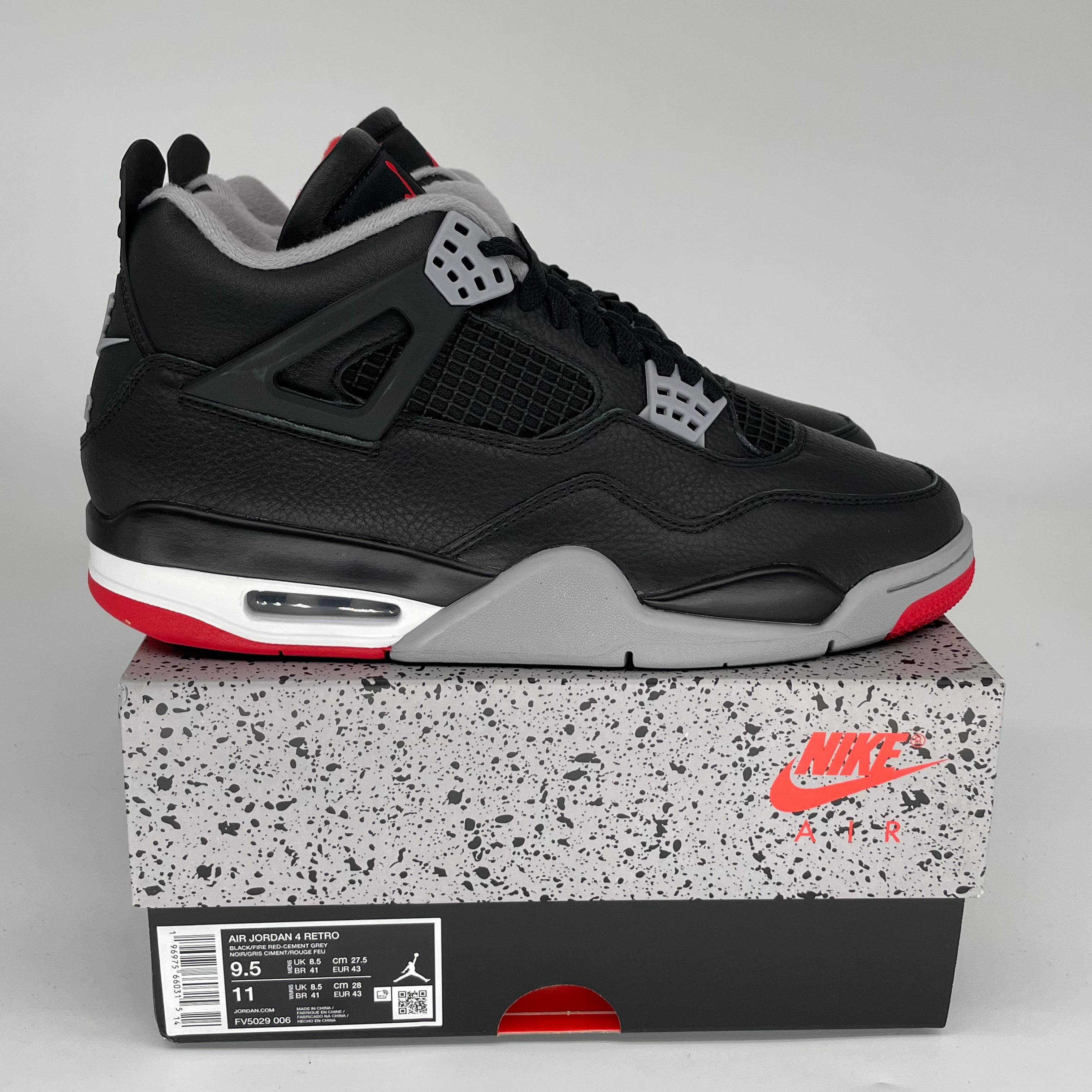Original Air Jordan 4 Bred Reimagined Men's Basketball Shoes Size 9.5 (FV5029-006) - Retro Sneakers for Streetwear & Casual Outfits