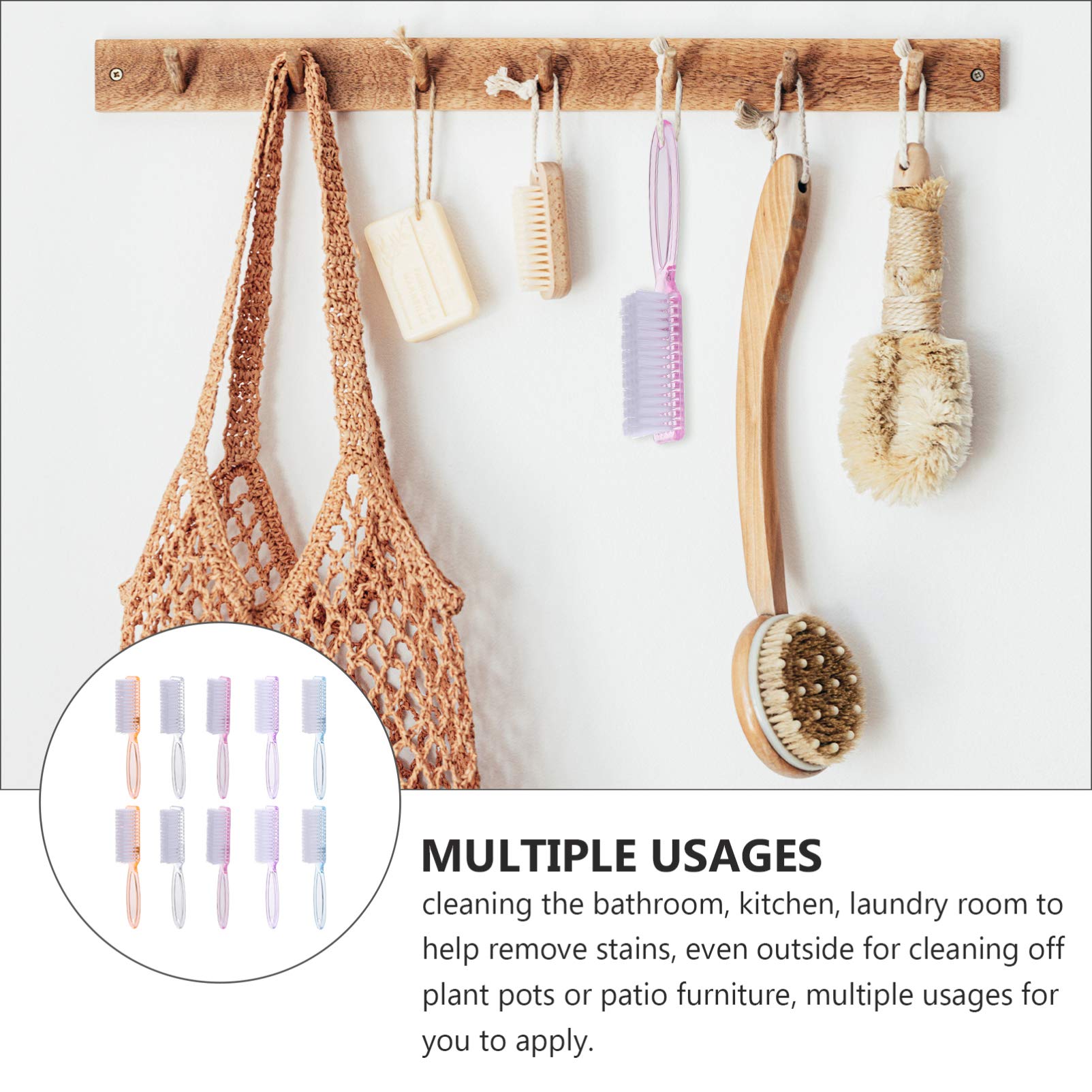 HEALLILY 10-Pack Nail Cleaning Brushes with Handle - Professional Fingernail & Pedicure Scrub Brushes for Home Salon, Manicure, Pedicure & Toe Care